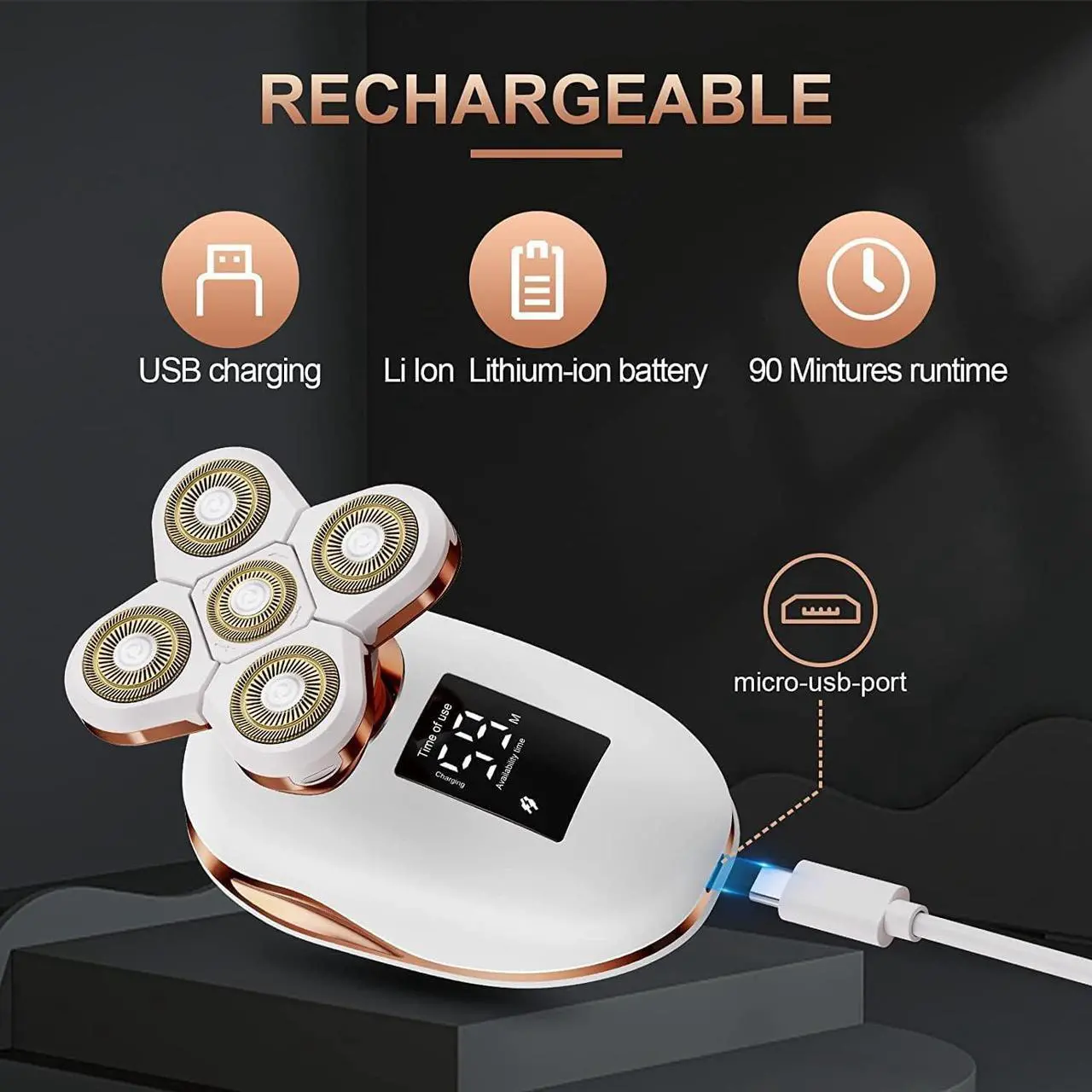 Alt view image 6 of 7 - 2-in-1 Electric Razors for Women, Wet/Dry 5D Razor & Hair Trimmer with USB Adapter & Charging Cable,5D Rechargeable Rotary Shaver with Lithium-Ion Battery, Water Resistant Grooming Kit