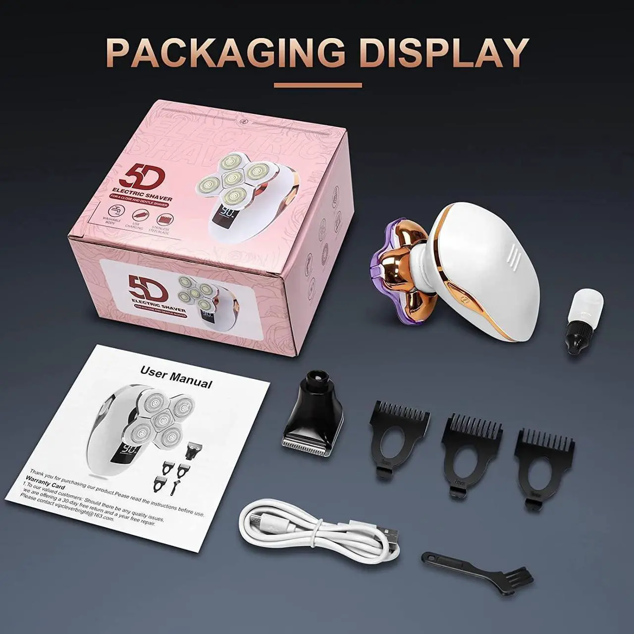 Alt view image 7 of 7 - 2-in-1 Electric Razors for Women, Wet/Dry 5D Razor & Hair Trimmer with USB Adapter & Charging Cable,5D Rechargeable Rotary Shaver with Lithium-Ion Battery, Water Resistant Grooming Kit