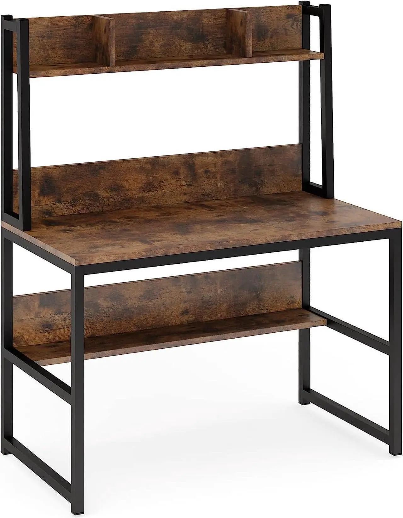 Alt view image 3 of 7 - Tribesigns Computer Desk with Hutch, 42" Study Desk with Bottome Storage Shelve, Workstaion for Home Office, Small Space, 42" W x 19" D x 55" H