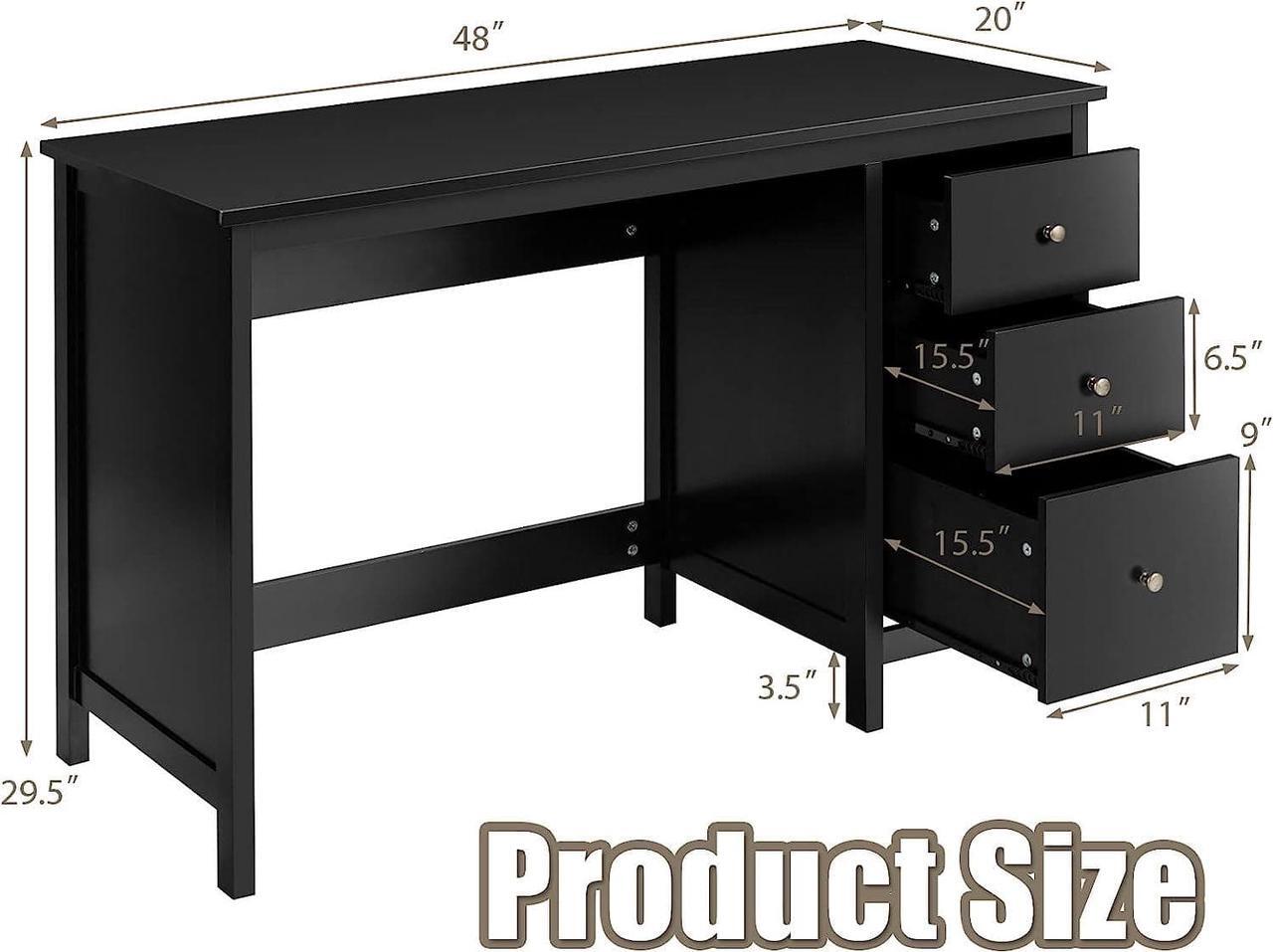 Alt view image 2 of 7 - Black Computer Desk with Drawers, 48 x 20 x 29.5 Home Office Computer Workstation, Modern Executive Desks, Teens Writing Study Table Laptop Desk for Bedroom, Study, Small Space (Black)