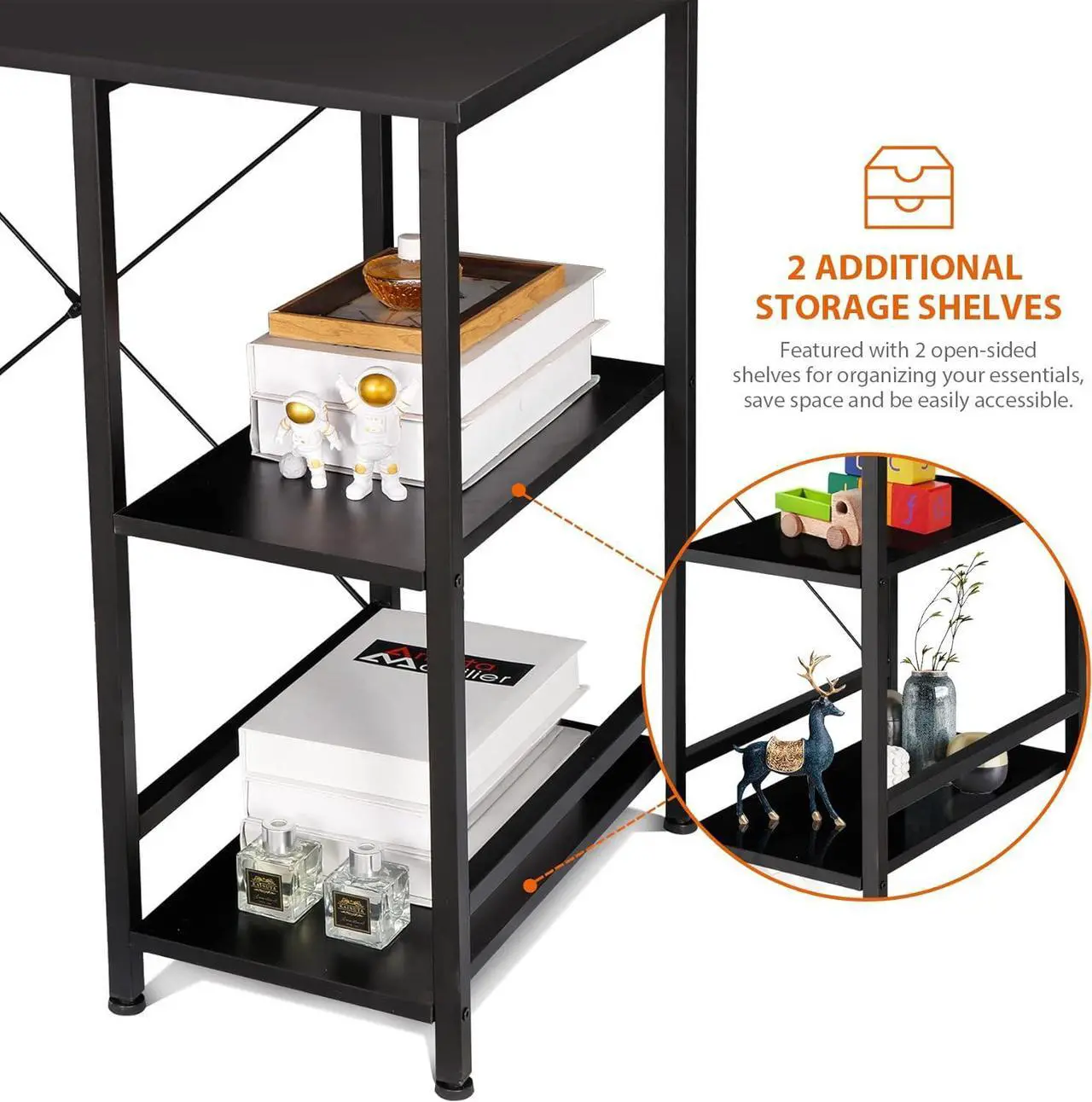 Alt view image 4 of 7 - ZenStyle Small Computer Desk with Storage Shelves Under Desk Reversible, 36Inch Home Office Writing Desk Table with Shelves for Small Place, Black