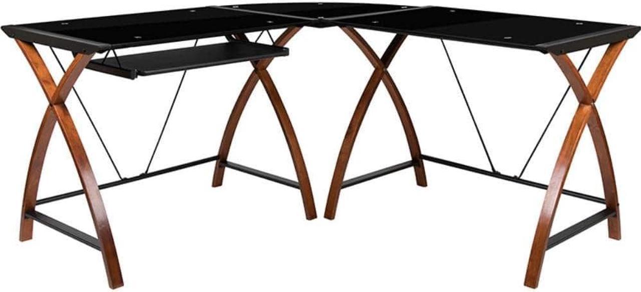 Flash Furniture NAN-JN-2824SL-COMBO-BK-GG L-Shape Computer Desks, Black, 83.25" W x 23.5" D x 29" H