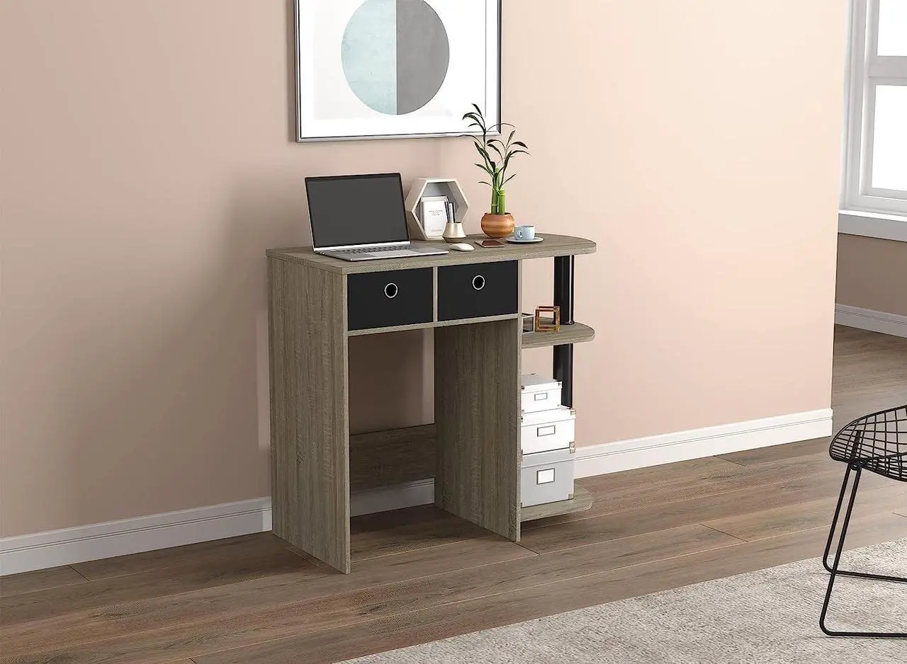 Alt view image 3 of 7 - Safdie Small Computer Space-Saver Writing 2 Storage Drawers-Sturdy Study, Work Table-Compact Home, Living, Dorm Room,Bedroom, Office Modern Student, Gamer Desk, One Size, Dark Taupe
