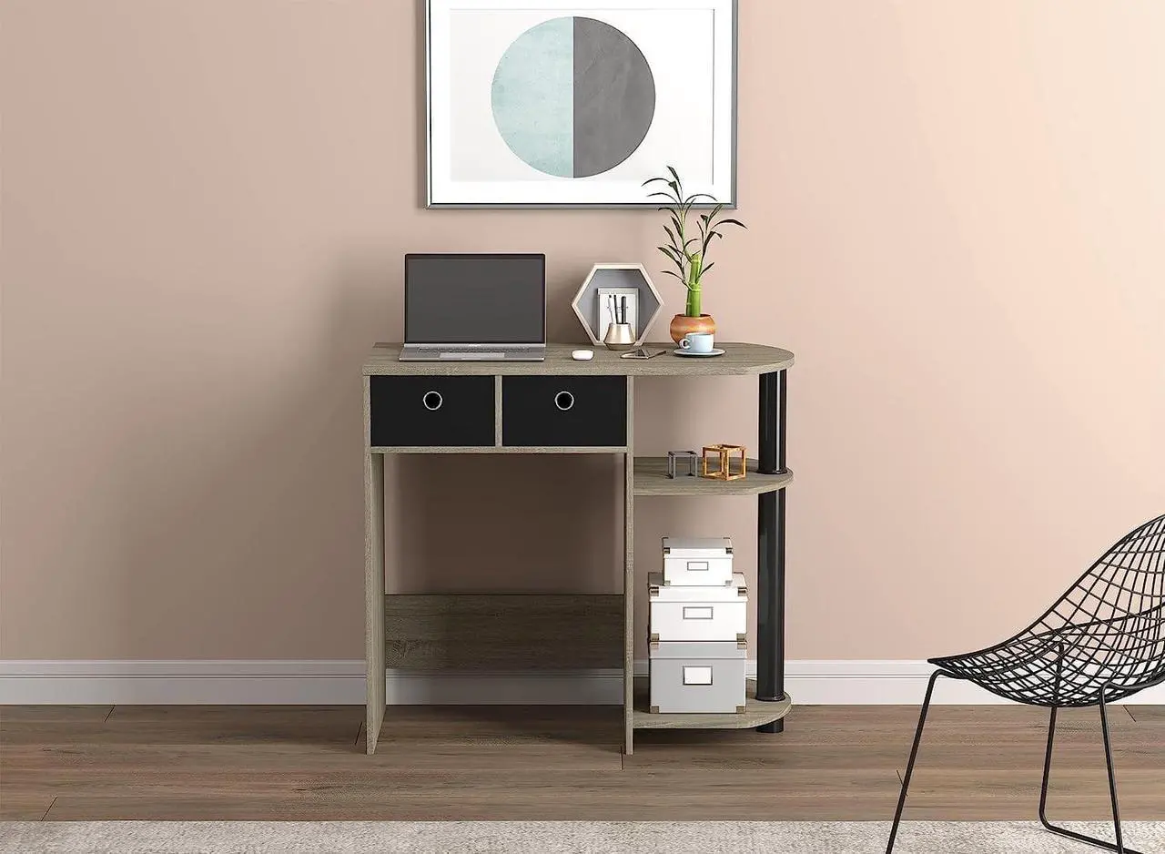 Alt view image 4 of 7 - Safdie Small Computer Space-Saver Writing 2 Storage Drawers-Sturdy Study, Work Table-Compact Home, Living, Dorm Room,Bedroom, Office Modern Student, Gamer Desk, One Size, Dark Taupe