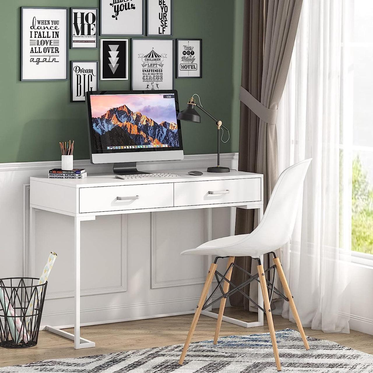 Main image of Tribesigns Computer Desk with Drawers for Small Spaces, 39" White Home Office Desks Study Writing Desk for Bedrooms, Home Office, Living Room