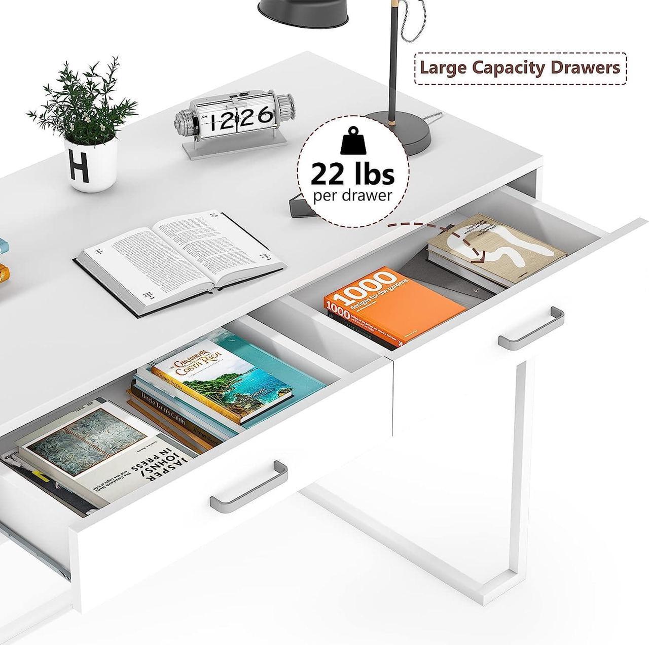 Alt view image 7 of 7 - Tribesigns Computer Desk with Drawers for Small Spaces, 39" White Home Office Desks Study Writing Desk for Bedrooms, Home Office, Living Room