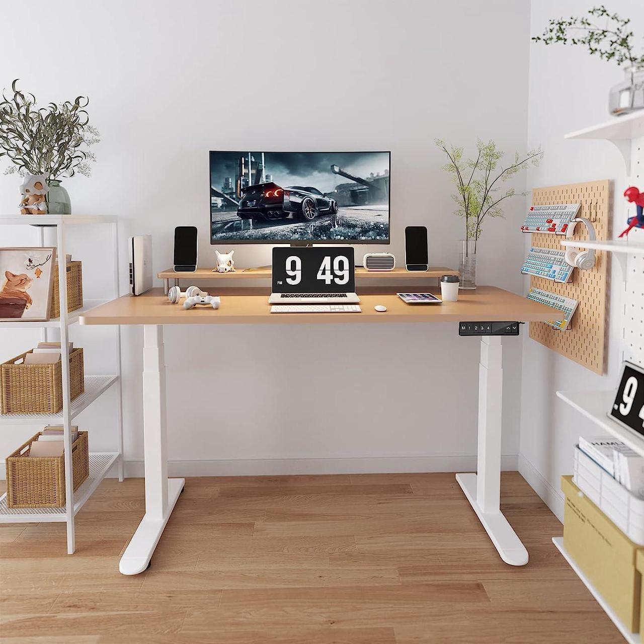 Alt view image 2 of 7 - Dual Motor Standing Desk Frame 3-Stage, Adjustable Height Desk Legs with 4 Memory Height Settings and USB Port, Heavy Duty Electric Desk Sit Stand Desk (White Frame Only)