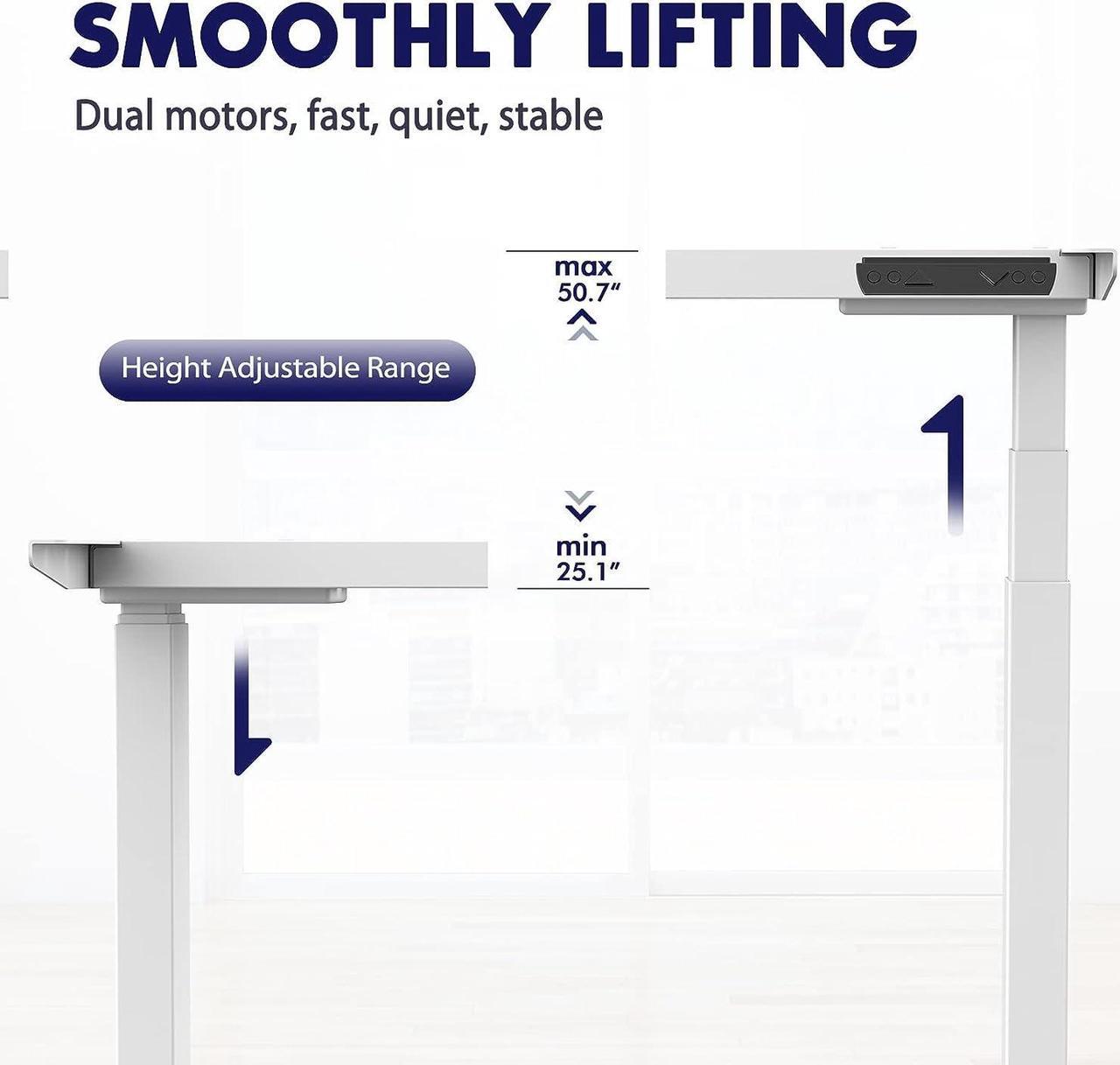 Alt view image 5 of 7 - Dual Motor Standing Desk Frame 3-Stage, Adjustable Height Desk Legs with 4 Memory Height Settings and USB Port, Heavy Duty Electric Desk Sit Stand Desk (White Frame Only)