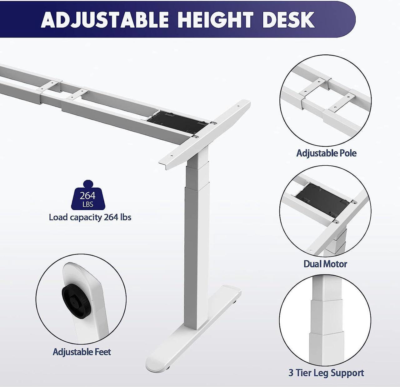Alt view image 6 of 7 - Dual Motor Standing Desk Frame 3-Stage, Adjustable Height Desk Legs with 4 Memory Height Settings and USB Port, Heavy Duty Electric Desk Sit Stand Desk (White Frame Only)
