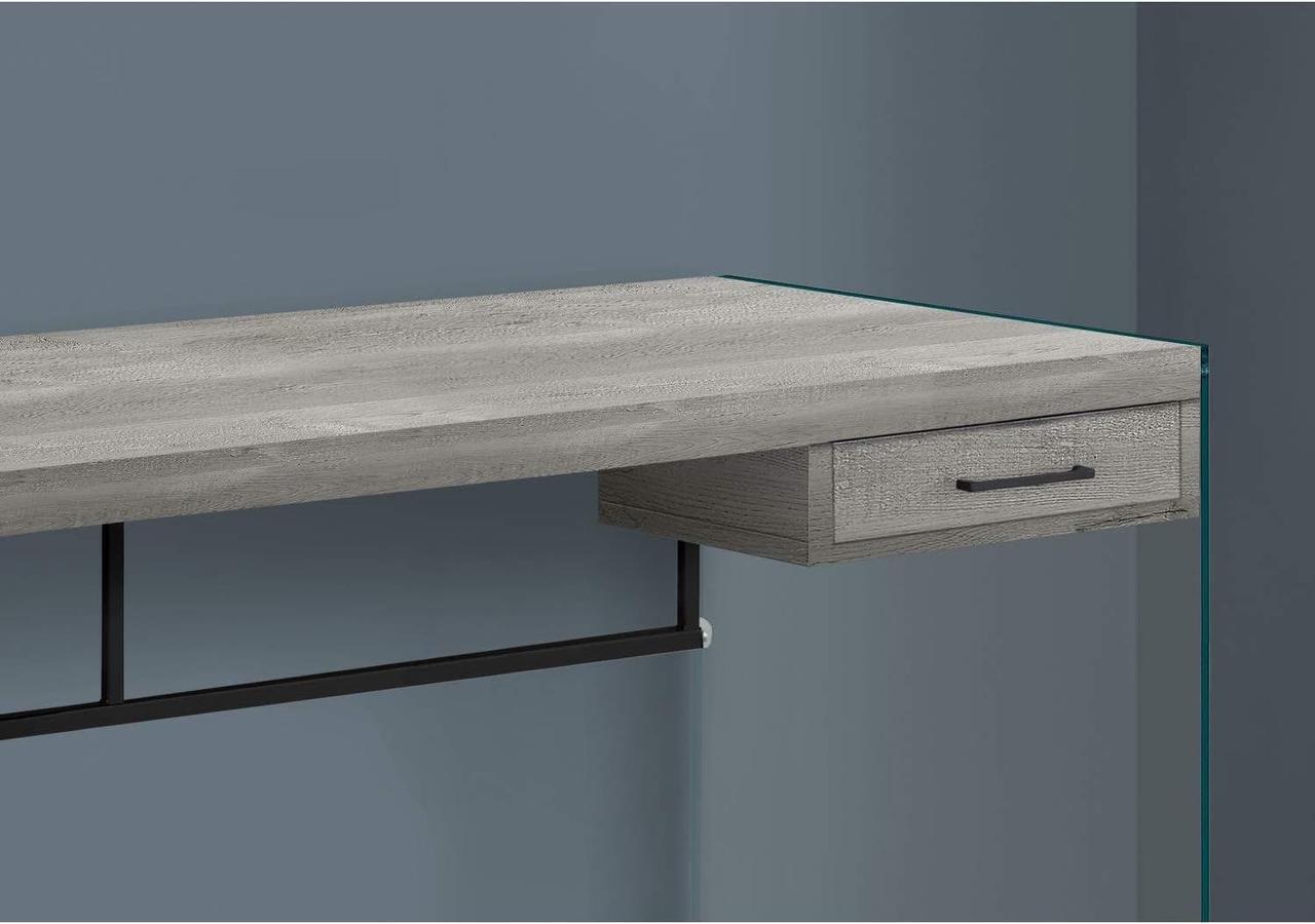 Alt view image 5 of 5 - Monarch Specialties Computer Desk - Contemporary Writing Desk with Drawer - Tempered Glass Legs - 48"L (Grey Reclaimed Wood Look)
