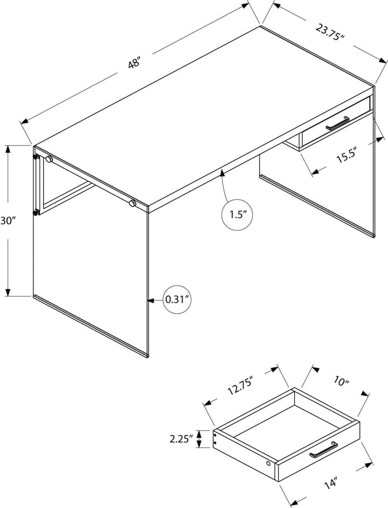 Alt view image 3 of 5 - Monarch Specialties Computer Desk - Contemporary Writing Desk with Drawer - Tempered Glass Legs - 48"L (Grey Reclaimed Wood Look)