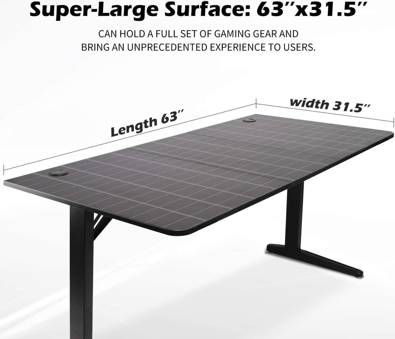 Alt view image 2 of 7 - TOPSKY Gaming Desk Large Surface 63x31.5 with Cup Holder, Headphone Hook and Cable Management (Black)