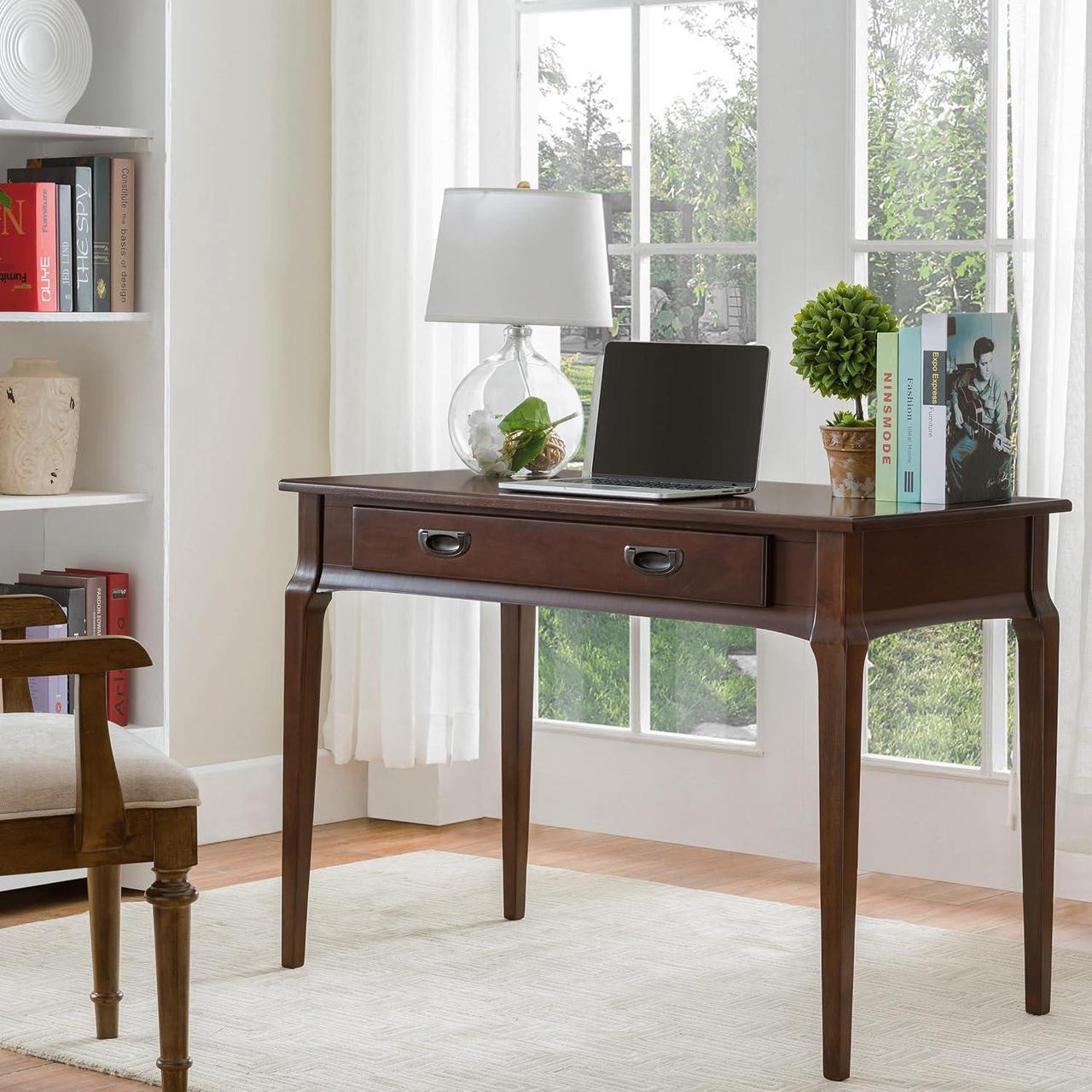 Alt view image 2 of 7 - Leick Home 22400 Stratus Laptop Writing Desk with Drop Front Keyboard Drawer, BrownBronze