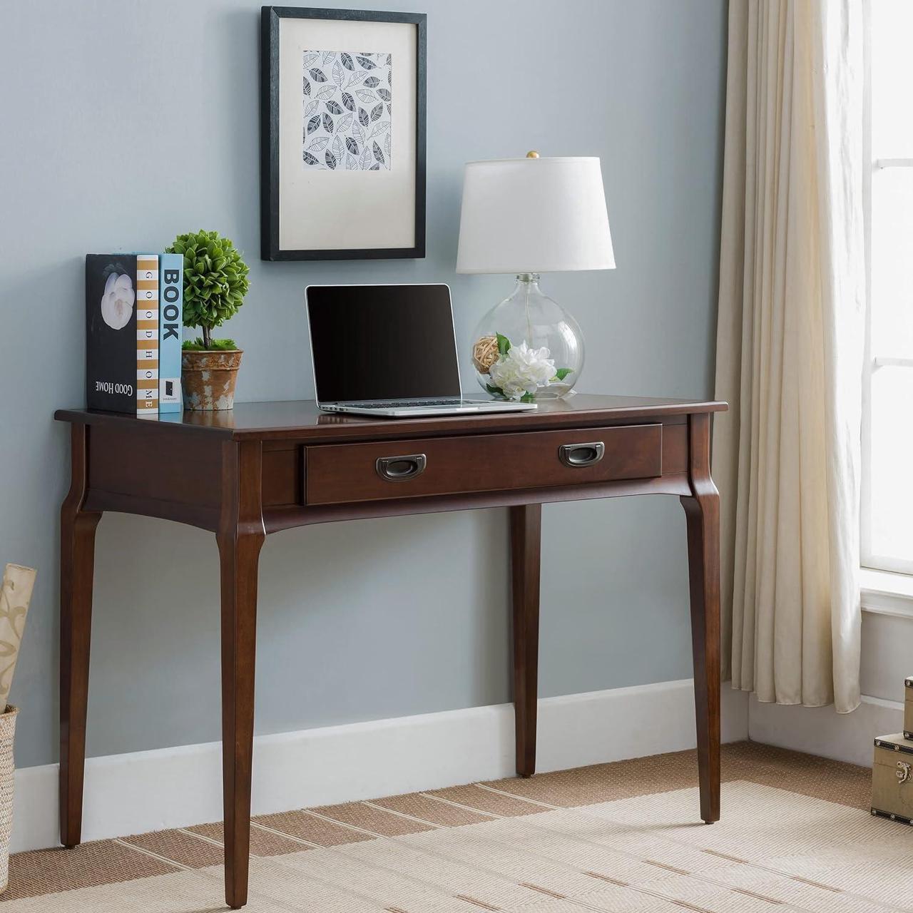 Alt view image 4 of 7 - Leick Home 22400 Stratus Laptop Writing Desk with Drop Front Keyboard Drawer, BrownBronze