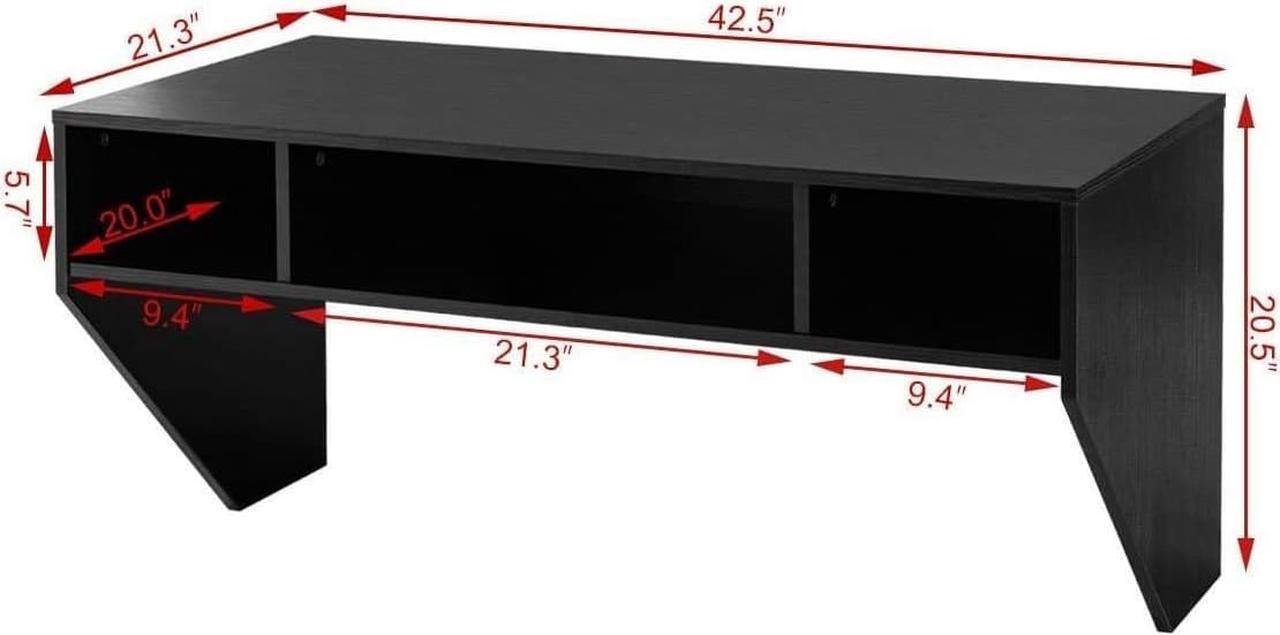 Alt view image 3 of 7 - WATERJOY Wall Mounted Desk Computer Desk Floating Table, Home Office Working Desk, Wall Mounted Console Workstation Laptop PC Table with Storage Shelves Black