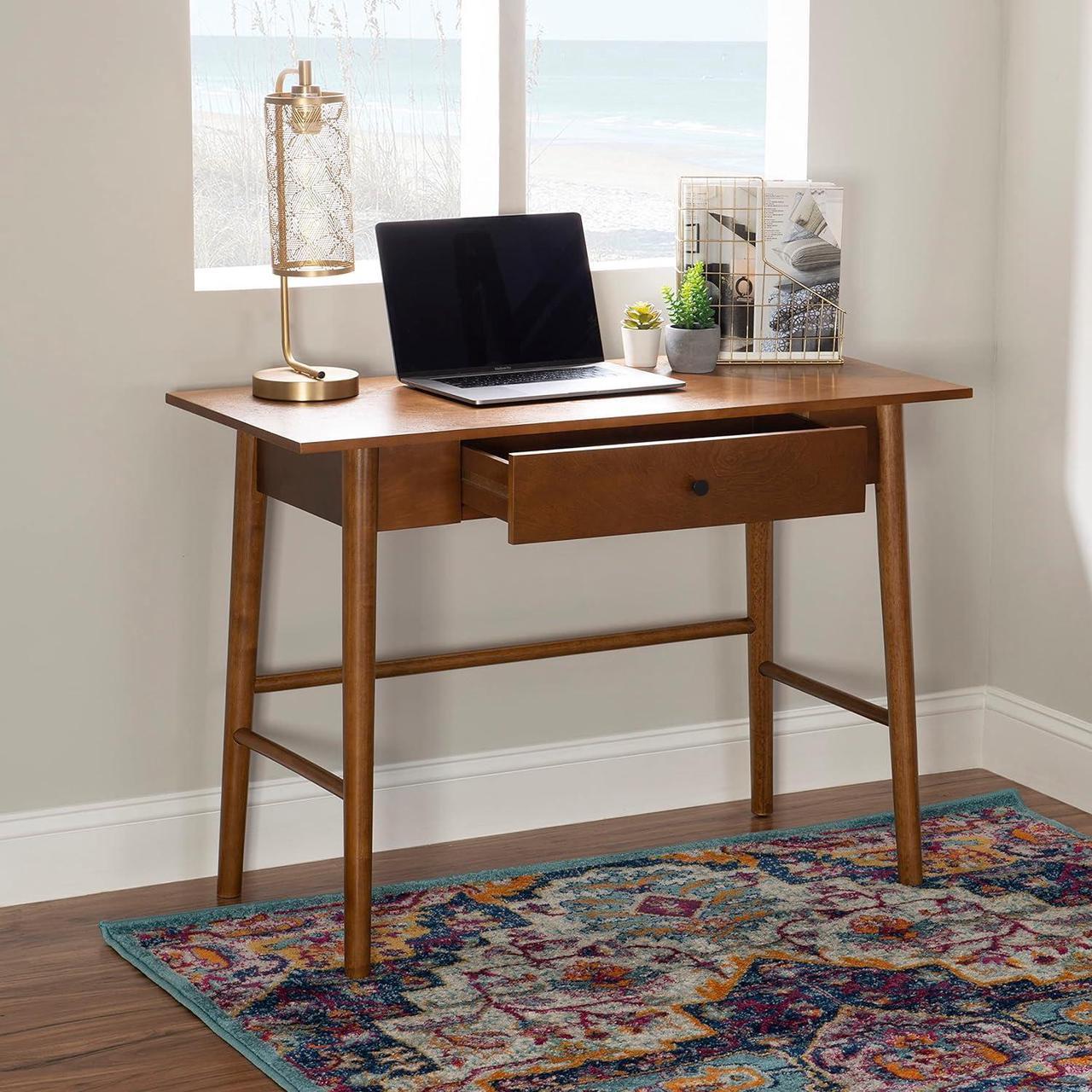 Alt view image 5 of 7 - Linon Melissa Mid-Century Walnut Desk, 42" W x 19" D x 30" H