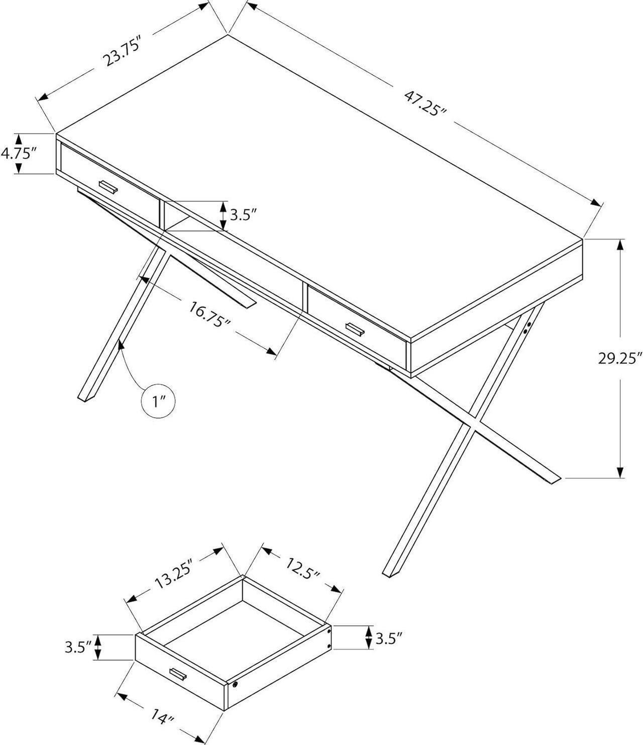 Alt view image 4 of 4 - Monarch Specialties Laptop Table with Drawers and Open Shelf Computer, Writing Desk, Metal Sturdy, 48" L, Black/Chrome Legs