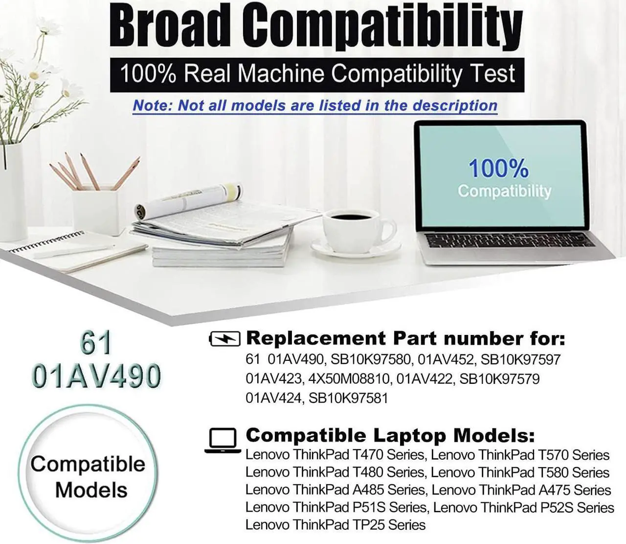 Alt view image 5 of 7 - BOWEIRUI 01AV490 Laptop Battery Replacement for Lenovo ThinkPad T470 T570 T480 T580 A485 A475 P51S P52S TP25 Series SB10K97580 01AV452 SB10K97597 01AV423 01AV422 SB10K97579 01AV424 SB10K97581 24Wh