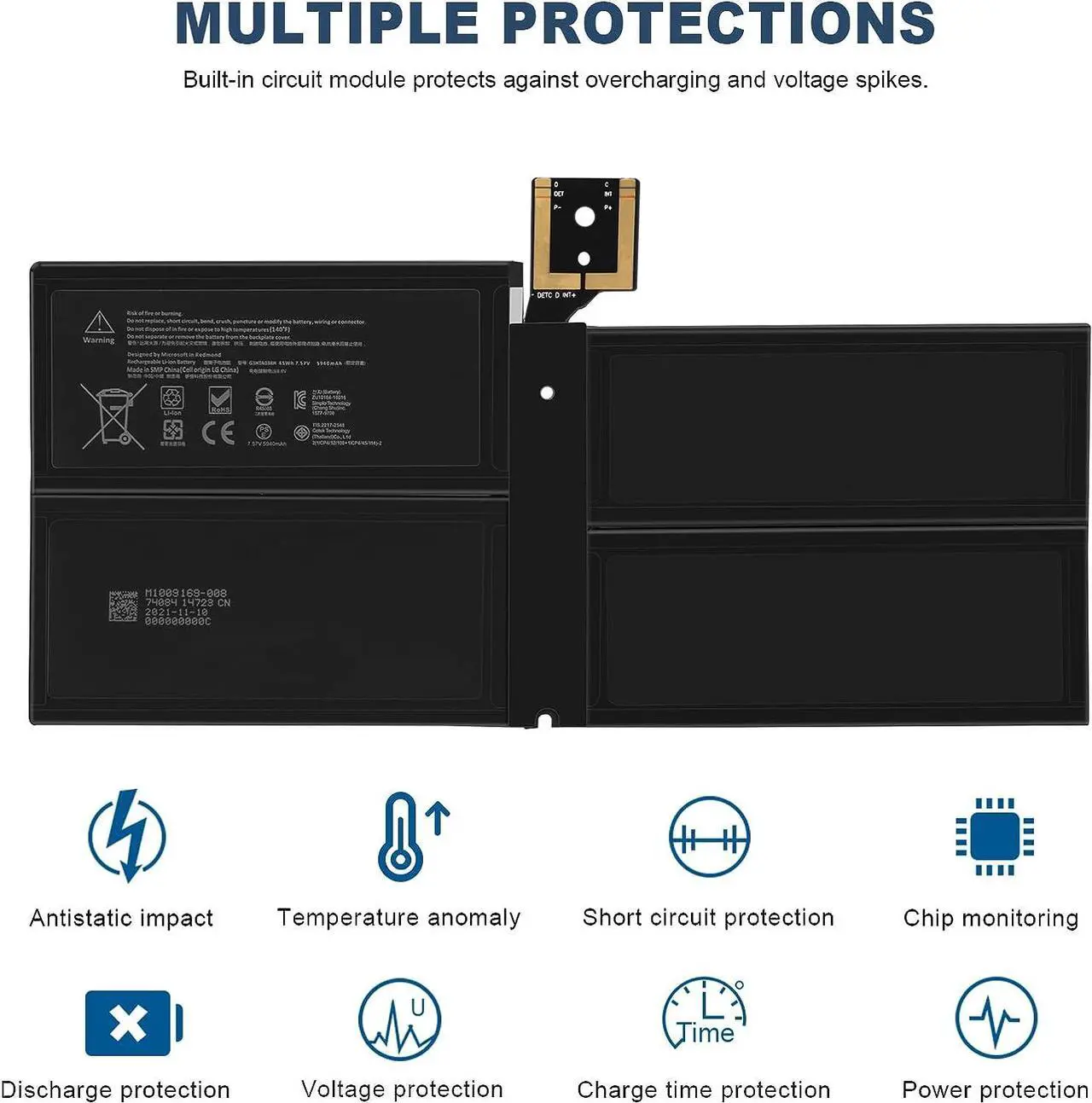 Alt view image 5 of 7 - G3HTA038H DYNM02 Laptop Battery for Microsoft Surface Pro 5th Gen (Model 1796, 2017), Surface Pro 6 (Model 1807/1809/1796, 2018 Tablet Series) 12.3" 2-in-1, Core i5 i7 m3 FJU-00001 FKJ/FKG-00001