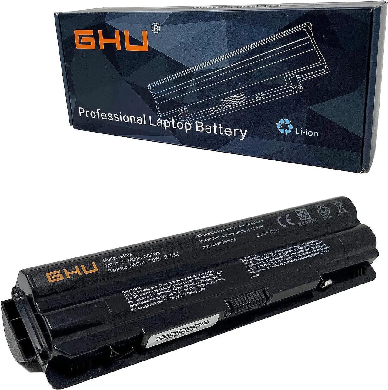 Main image of GHU New Battery 87 Wh 9-Cell JWPHF R795x Compatible with Dell XPS Laptops 14 L401x 15 L502X L501X 17 L702X L701X 61YD0 P/N P11f 312-1123 312-1127 453-10186 J70W7 WHXY3 7800mah Batteries 11.1V