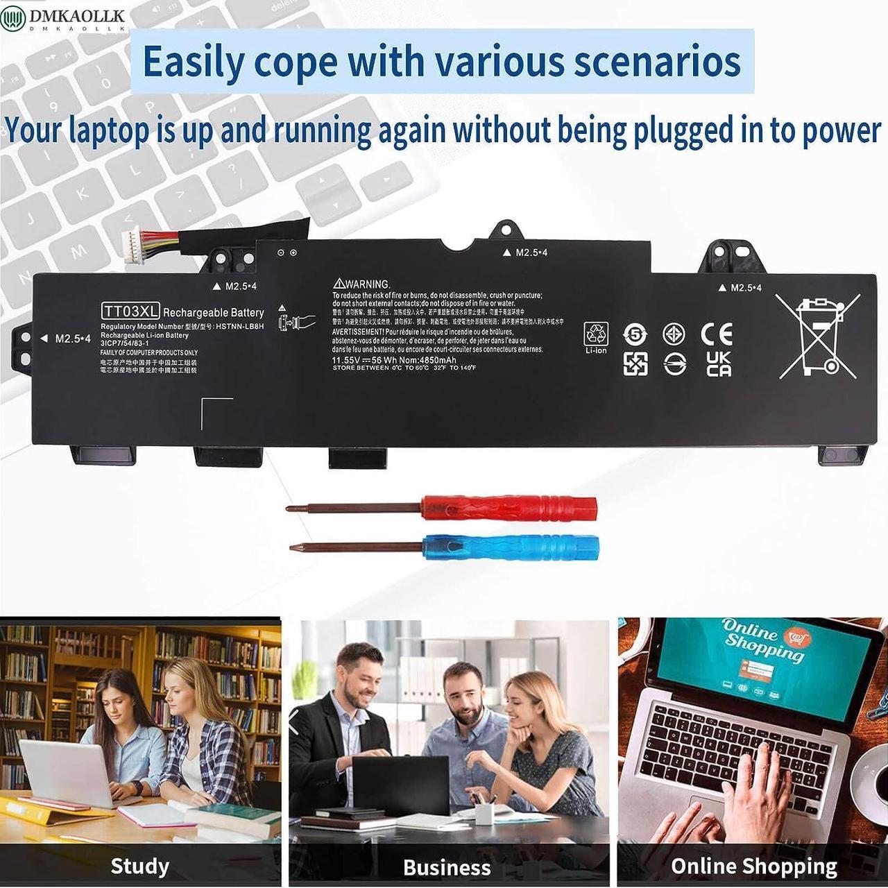 Alt view image 5 of 7 - DMKAOLLK TT03XL 932824-421 Laptop Battery for HP EliteBook 850 G5,EliteBook 755 G5,EliteBook 850 G6,ZBook 15U G5 G6 Series TT03056XL 932824-1C1 932824-2C1 933322-855 HSN-113C-5 HSTNN-LB8H 11.55V 56Wh