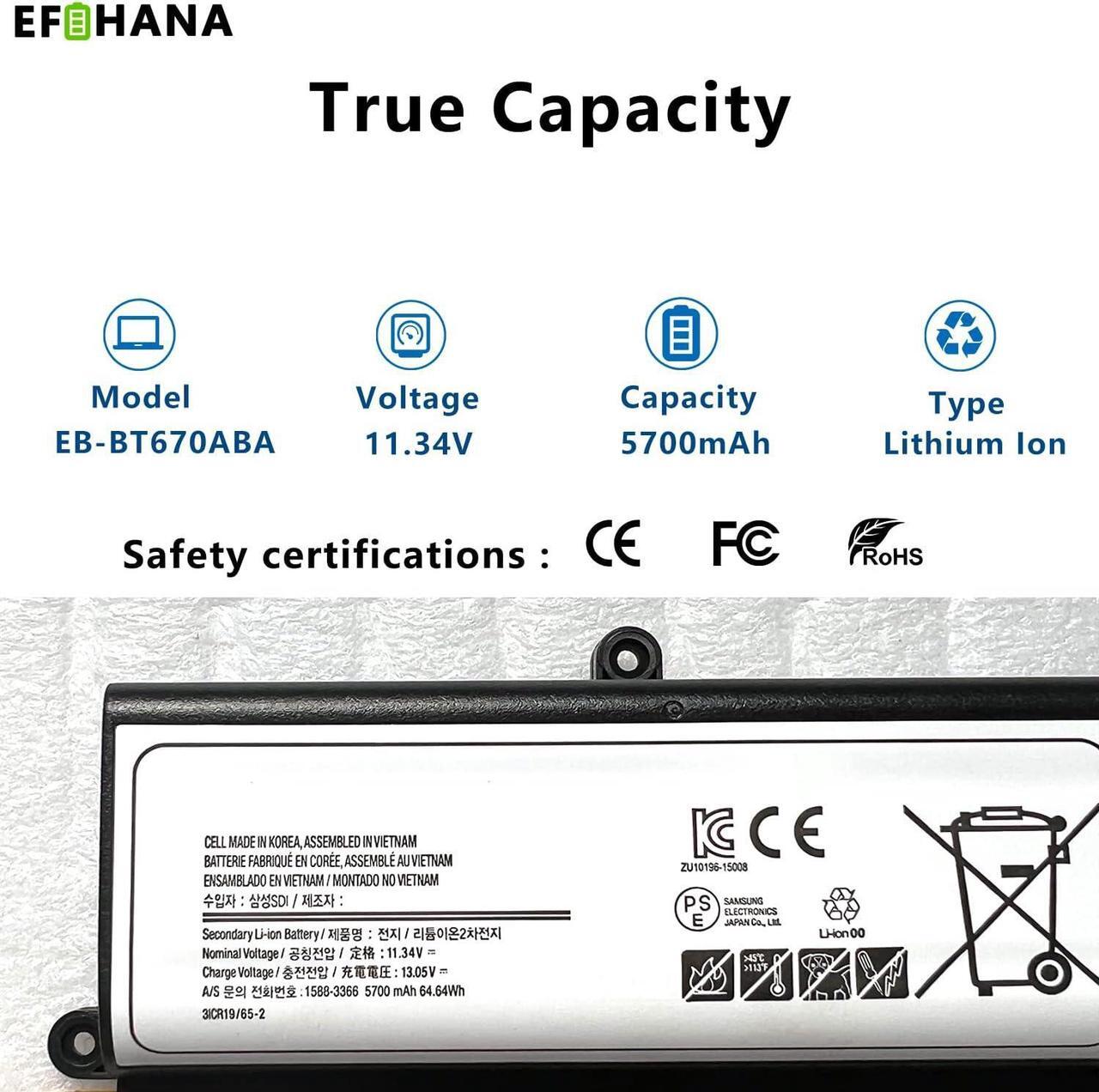Alt view image 2 of 5 - EB-BT670ABA Laptop Battery for Samsung Galaxy View 18.4" SM-T670 Series Notebook EB-BT670ABE AA2GA26BS AA2GC05BS AA2GB07BS AA2GB07B AA1G907KS 11.34V 64.64Wh 5700mAh