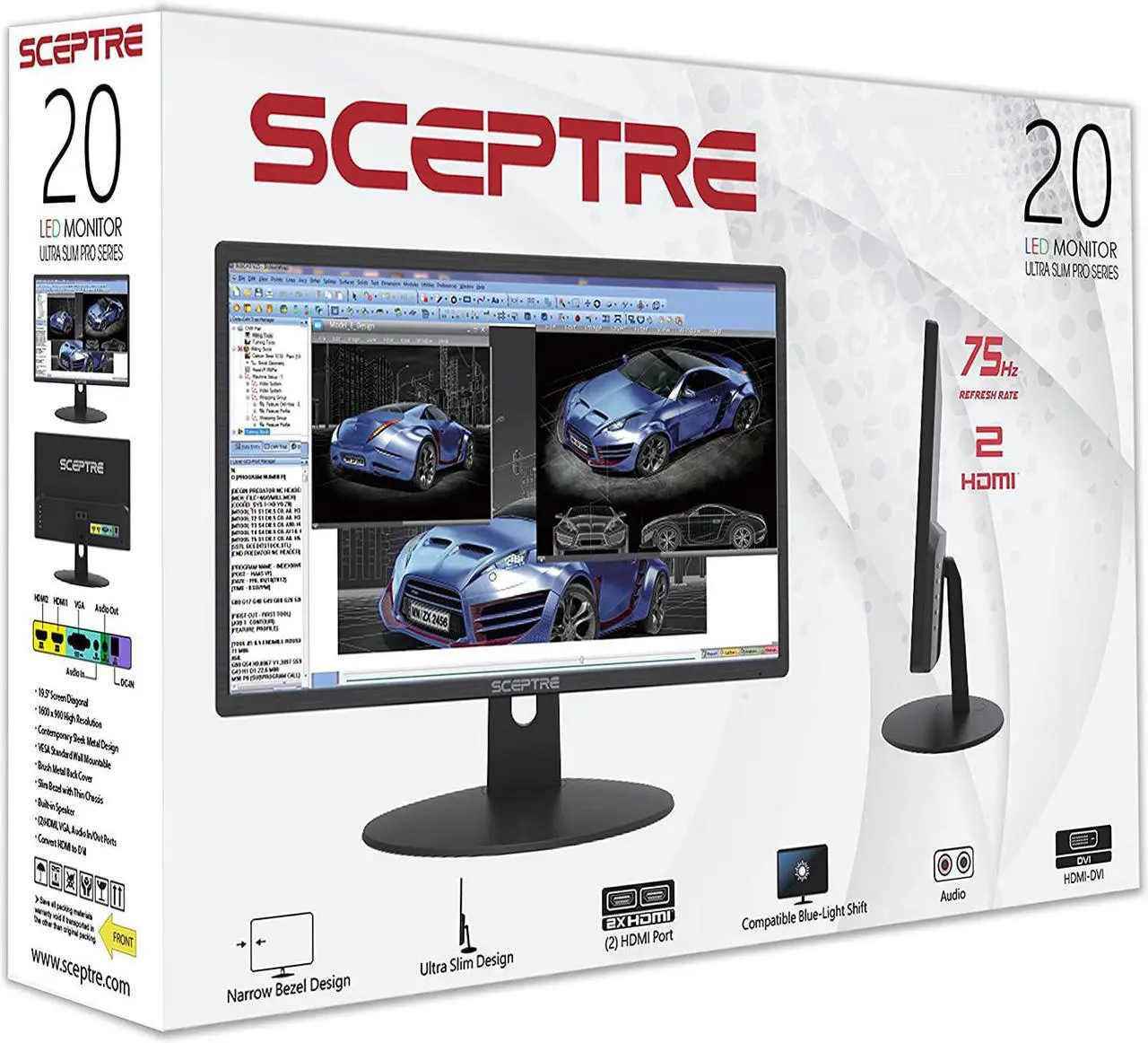 Alt view image 5 of 6 - Sceptre 20" 1600x900 75Hz Ultra Thin LED Monitor 2x HDMI VGA Built-in Speakers, Machine Black Wide Viewing Angle 170° (Horizontal) / 160° (Vertical)