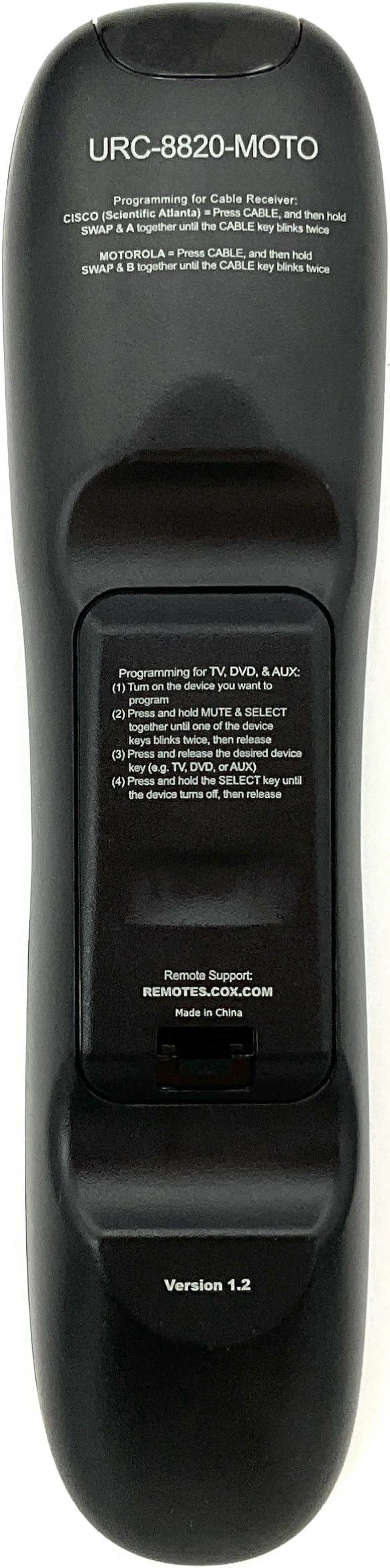 Alt view image 2 of 2 - (1 Pack) Replacement Cox Remote Control URC-8820-MOTO For TVs, Blue-ray/DVR players, VCRs, and audio systems