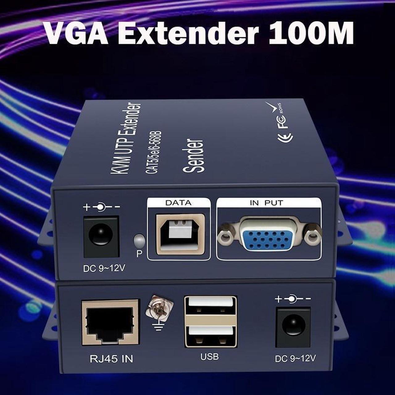 Up to 328ft VGA USB KVM Extender With Stereo Audio 100m VGA KVM Extender Over Cat5 Cat5e/6 Cable No Delay&Loss VGA Video Transmitter