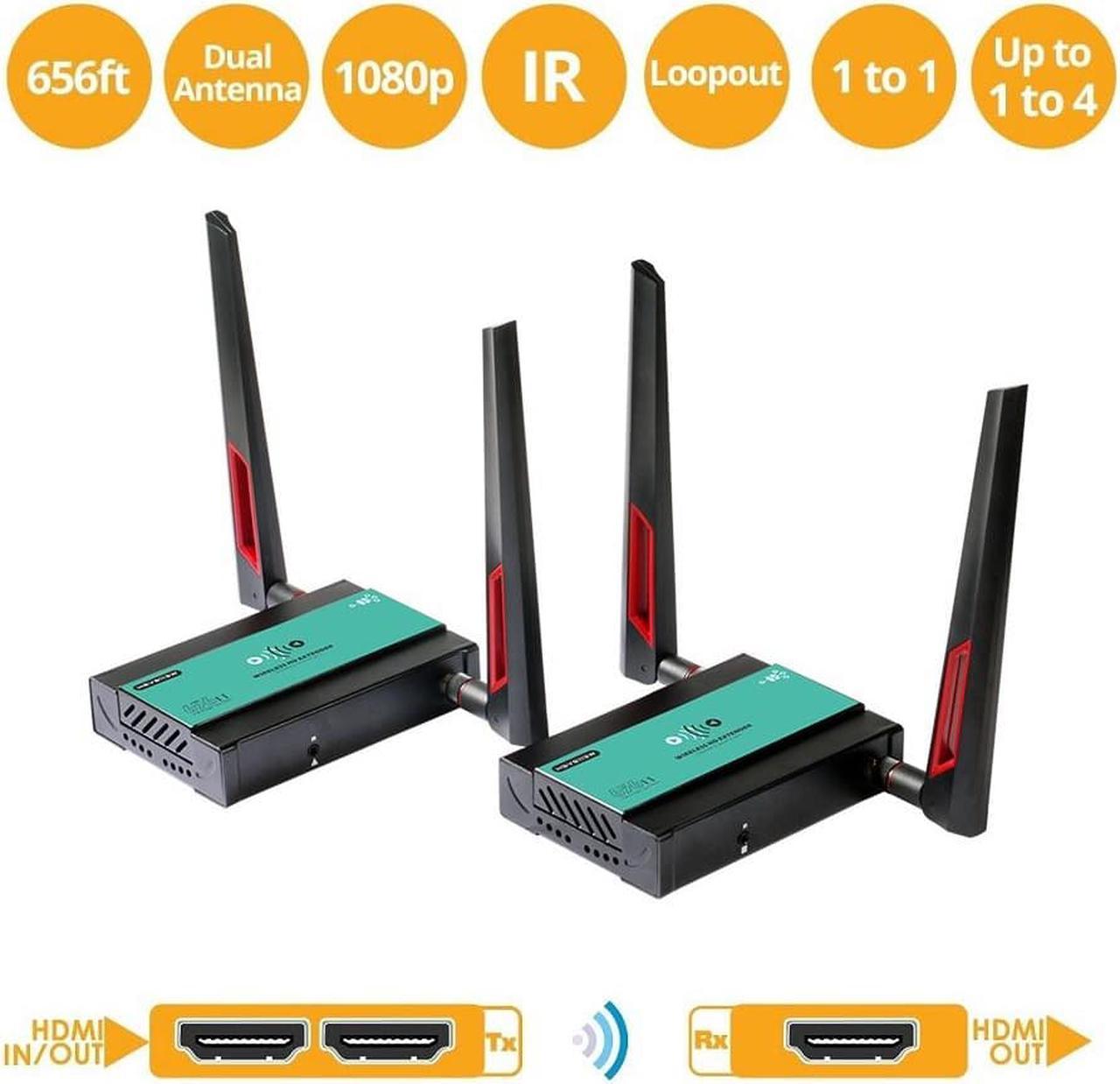 1 TX and 1 RX kit, 1080p@60Hz HDMI Wireless Extender with Loopout,HDCP1.3 compliant 5GHz Wireless Splitter, Up to 656ft / 200M