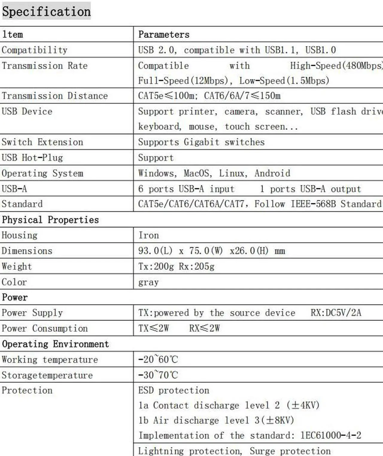 Alt view image 4 of 6 - 150M USB2.0 Extender Over Ethernet RJ45 Cat6 Cable UTP Extension 6 Ports USB 2.0 Hub Splitter for Keyboard Mouse Printer U Disk Camera