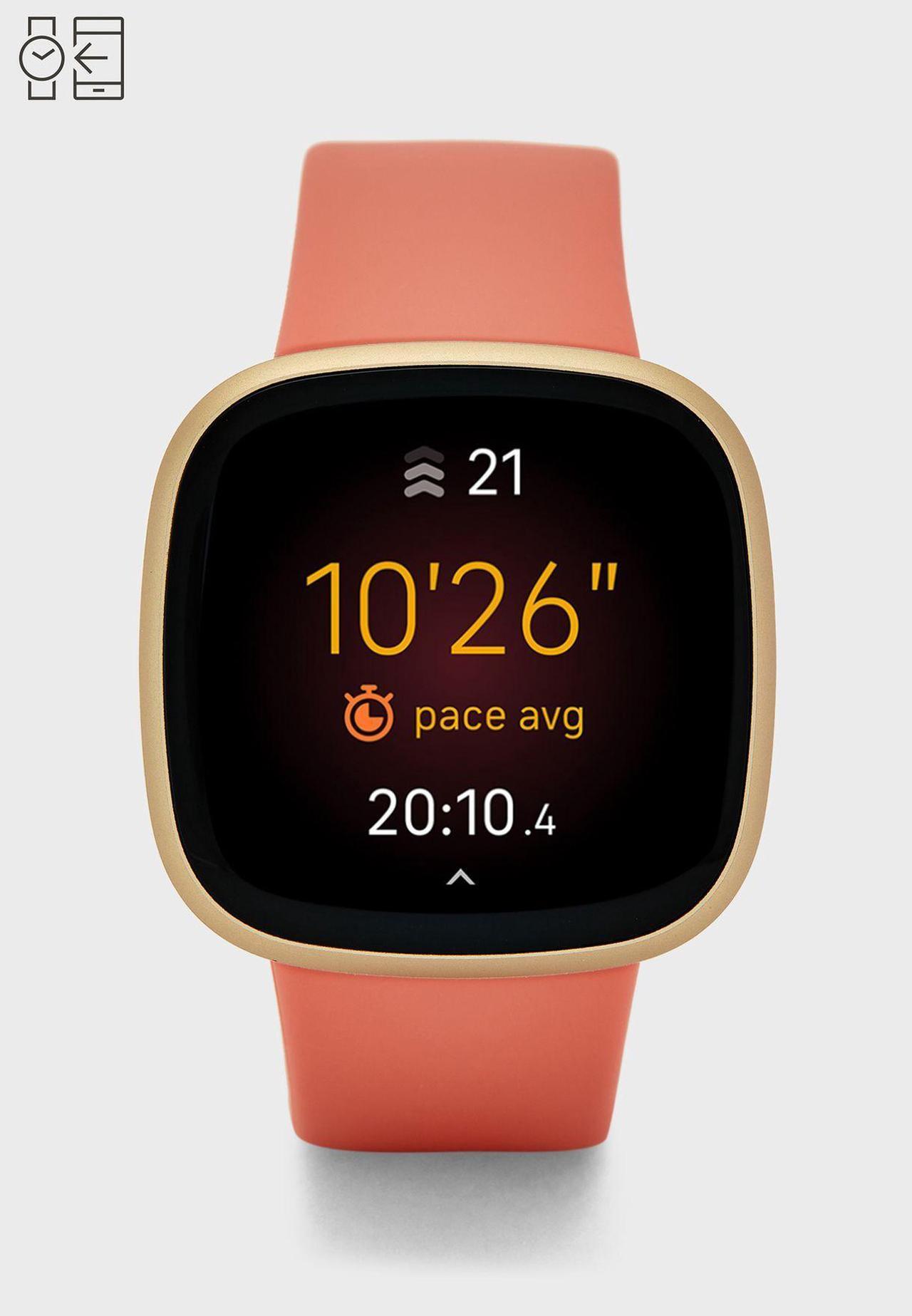 Alt view image 4 of 7 - Fitbit Versa 3 Wifi + Bluetooth Smartwatch - Pink Clay / Soft Gold Aluminium