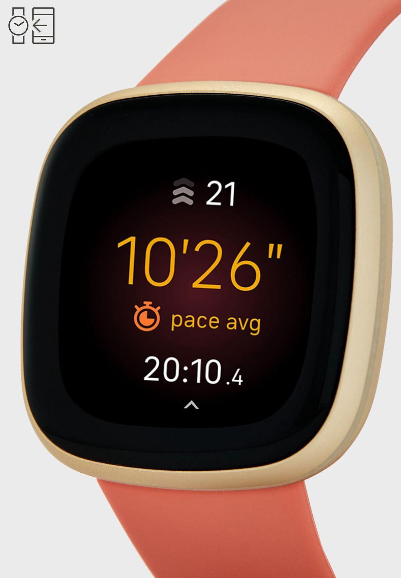 Alt view image 6 of 7 - Fitbit Versa 3 Wifi + Bluetooth Smartwatch - Pink Clay / Soft Gold Aluminium