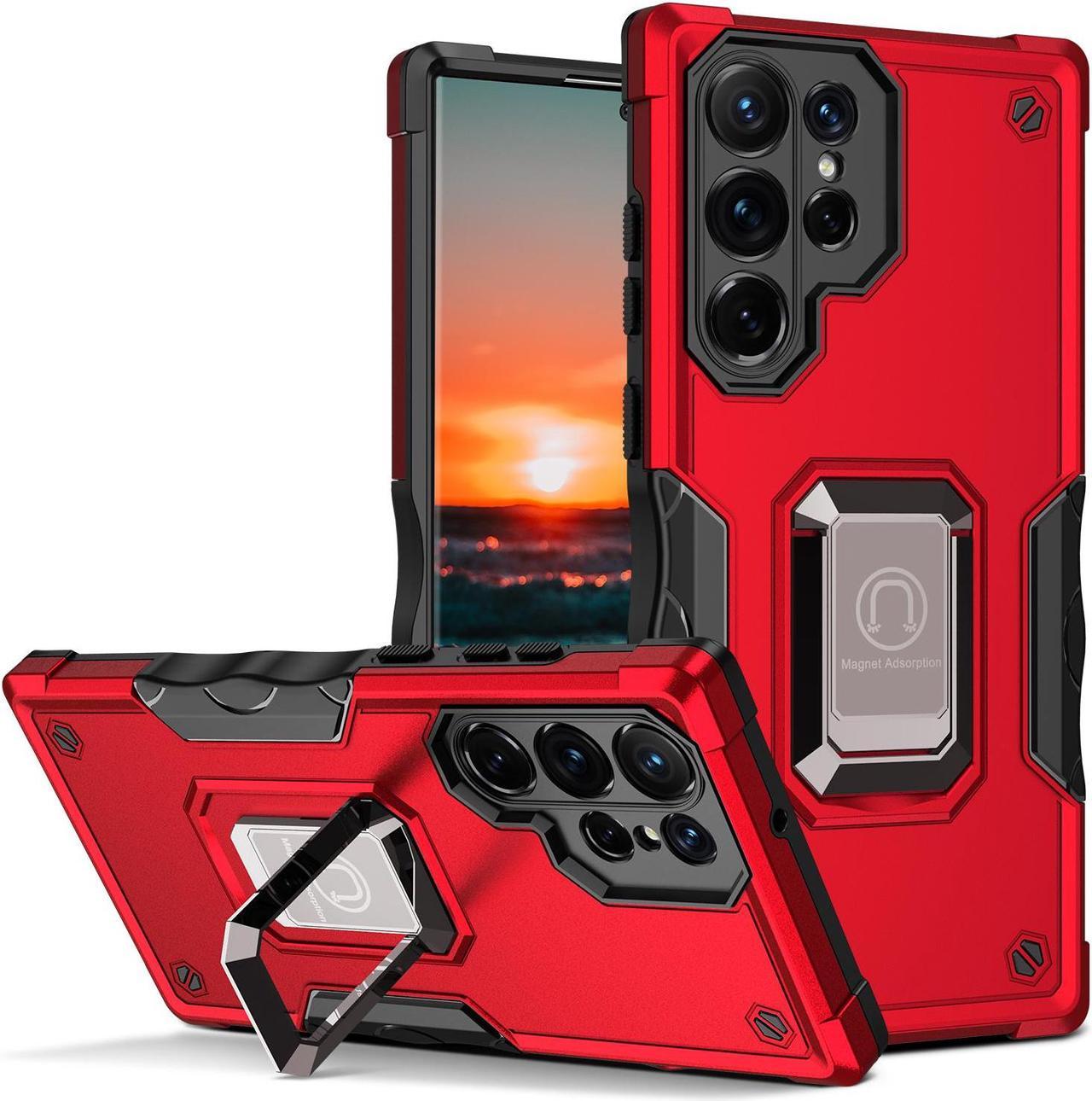 Fashion Case with Holder Back Cover Stander Shockproof Case For Galaxy S24 Ultra (Red)