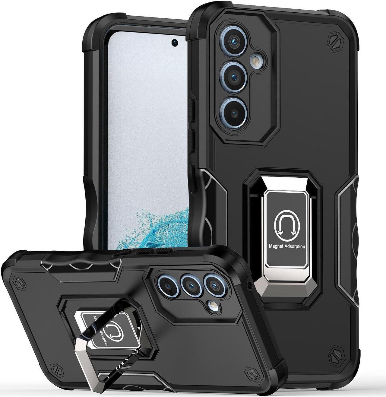 Fashion Case with Holder Back Cover Stander Shockproof Case For Galaxy S24 Plus (Galaxy S24+) (Black)