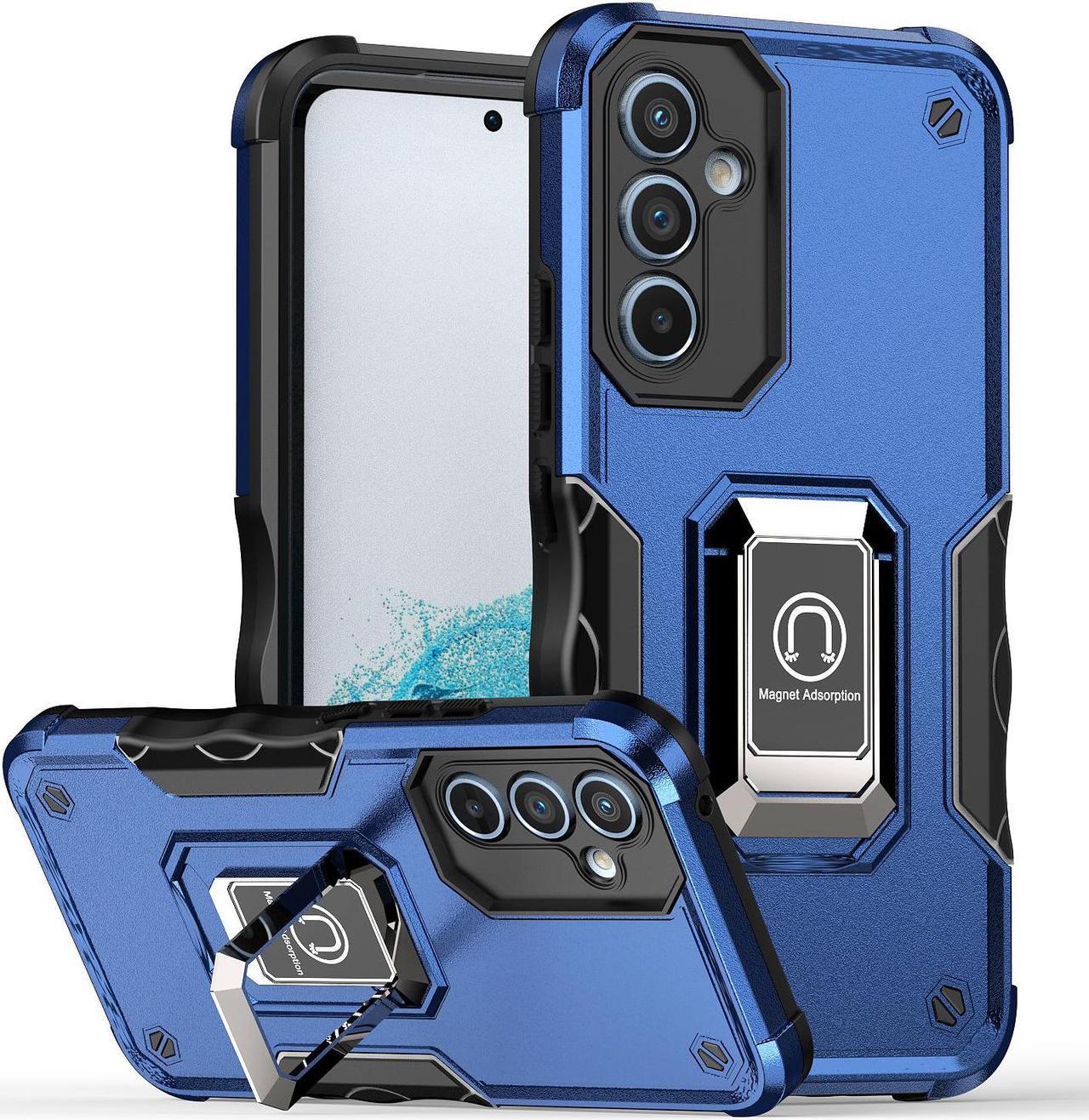 Fashion Case with Holder Back Cover Stander Shockproof Case For Galaxy S24 Plus (Galaxy S24+) (Blue)