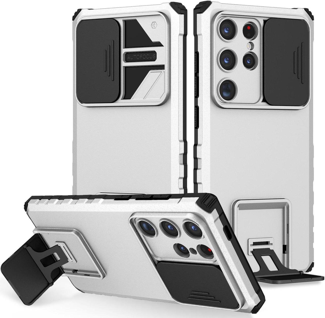 Fashion Case with Stander Shockproof Case For Samsung Galaxy S24 Ultra (White)