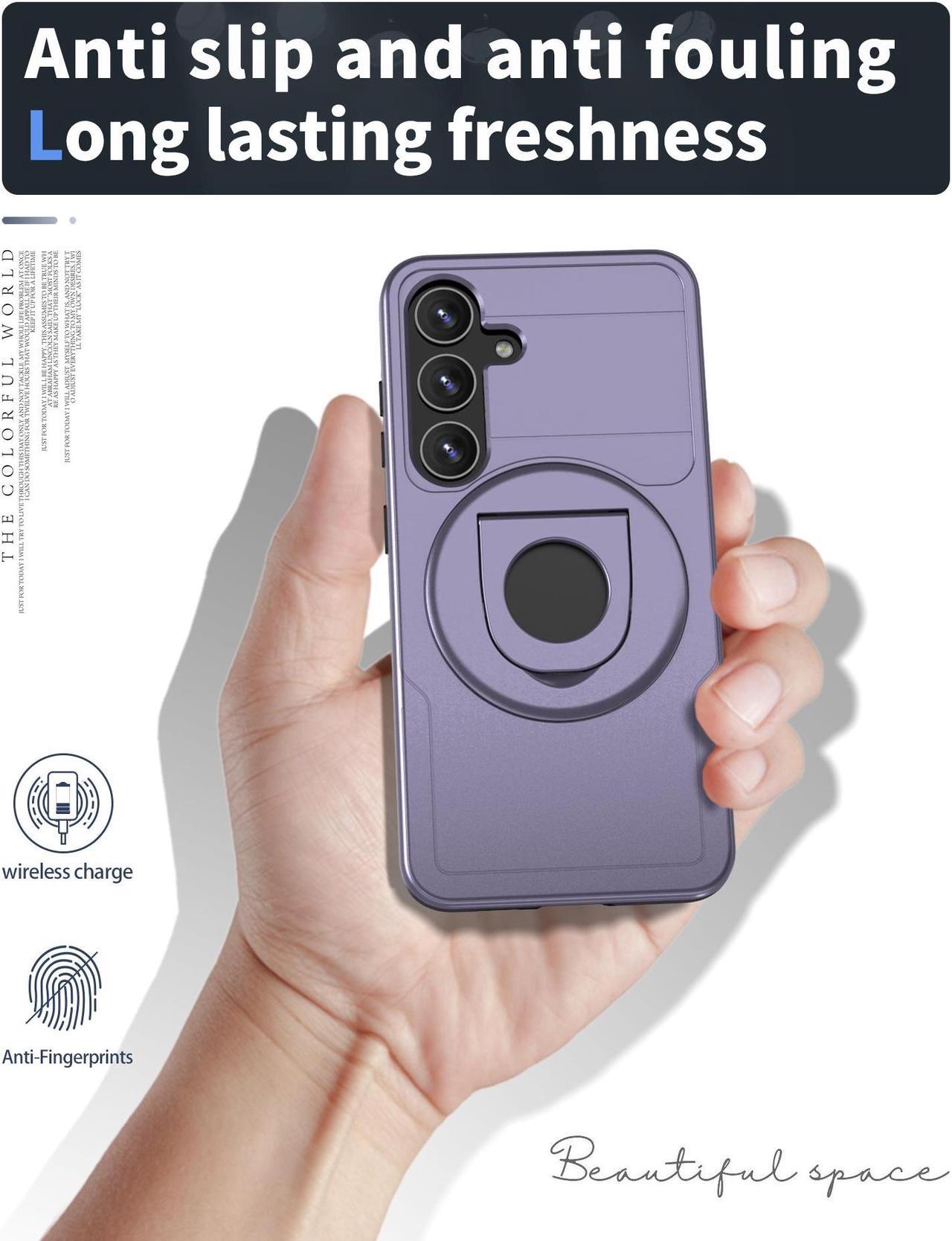 Alt view image 2 of 7 - Fashion Case with Stander magsafe-compatible Wireless Charging Case For Samsung Galaxy S24+ For Galaxy S24 Plus (Purple)