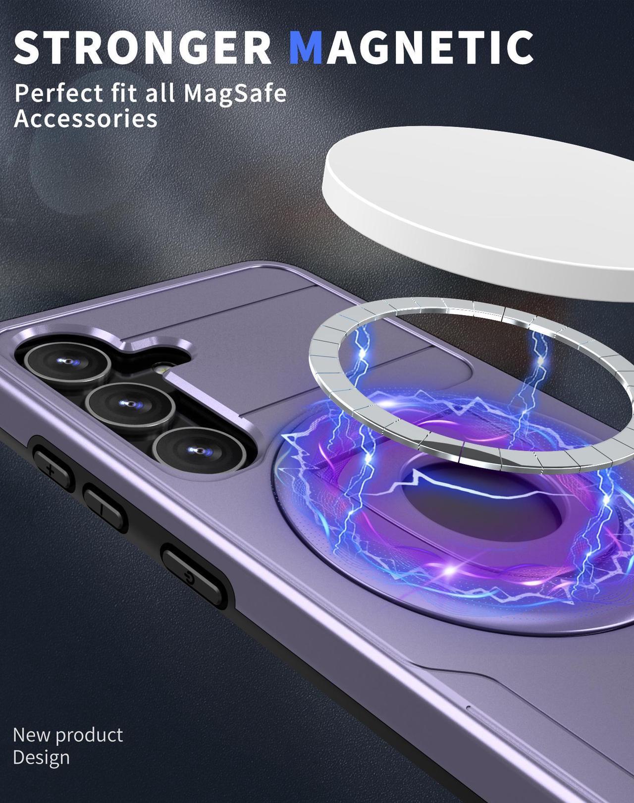 Alt view image 3 of 7 - Fashion Case with Stander magsafe-compatible Wireless Charging Case For Samsung Galaxy S24+ For Galaxy S24 Plus (Purple)