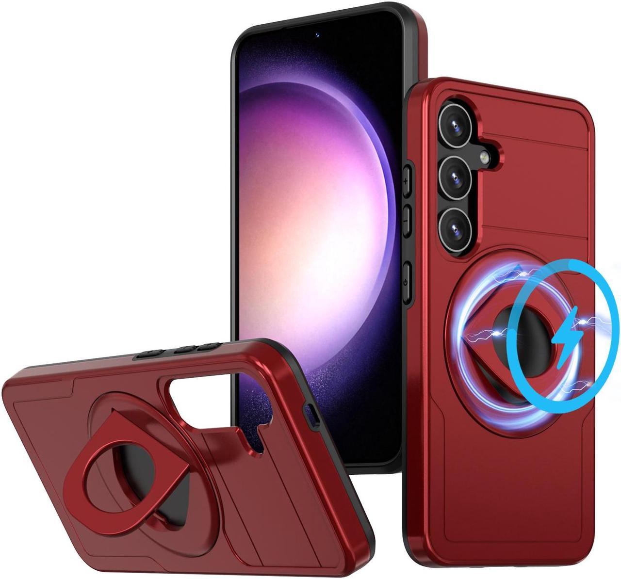 Fashion Case with Stander magsafe-compatible Wireless Charging Case For Samsung Galaxy S24 (Red)