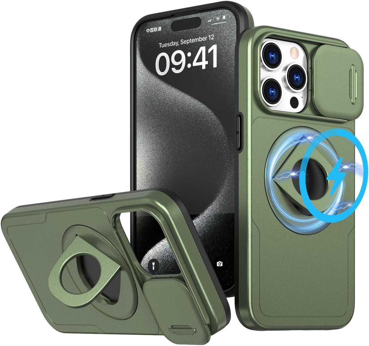 Fashion Case with Stander Wireless Charging Supported Case For iPhone 15 Pro Max (Green)