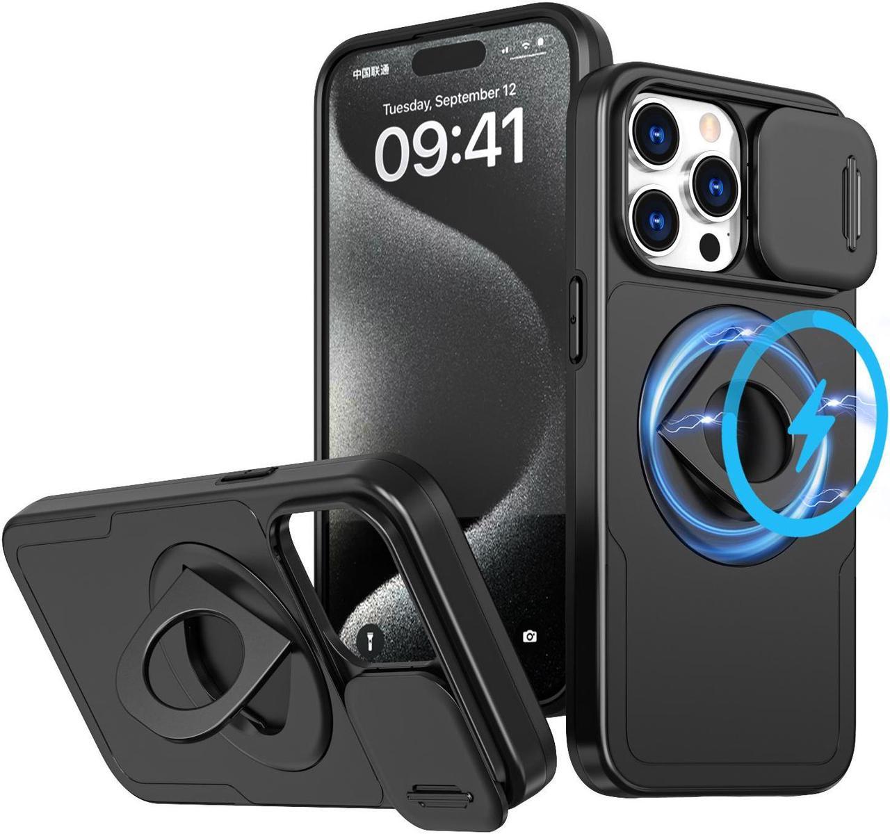 Fashion Case with Stander Wireless Charging Supported Case For iPhone 13 Pro Max (6.7inch) (Black)