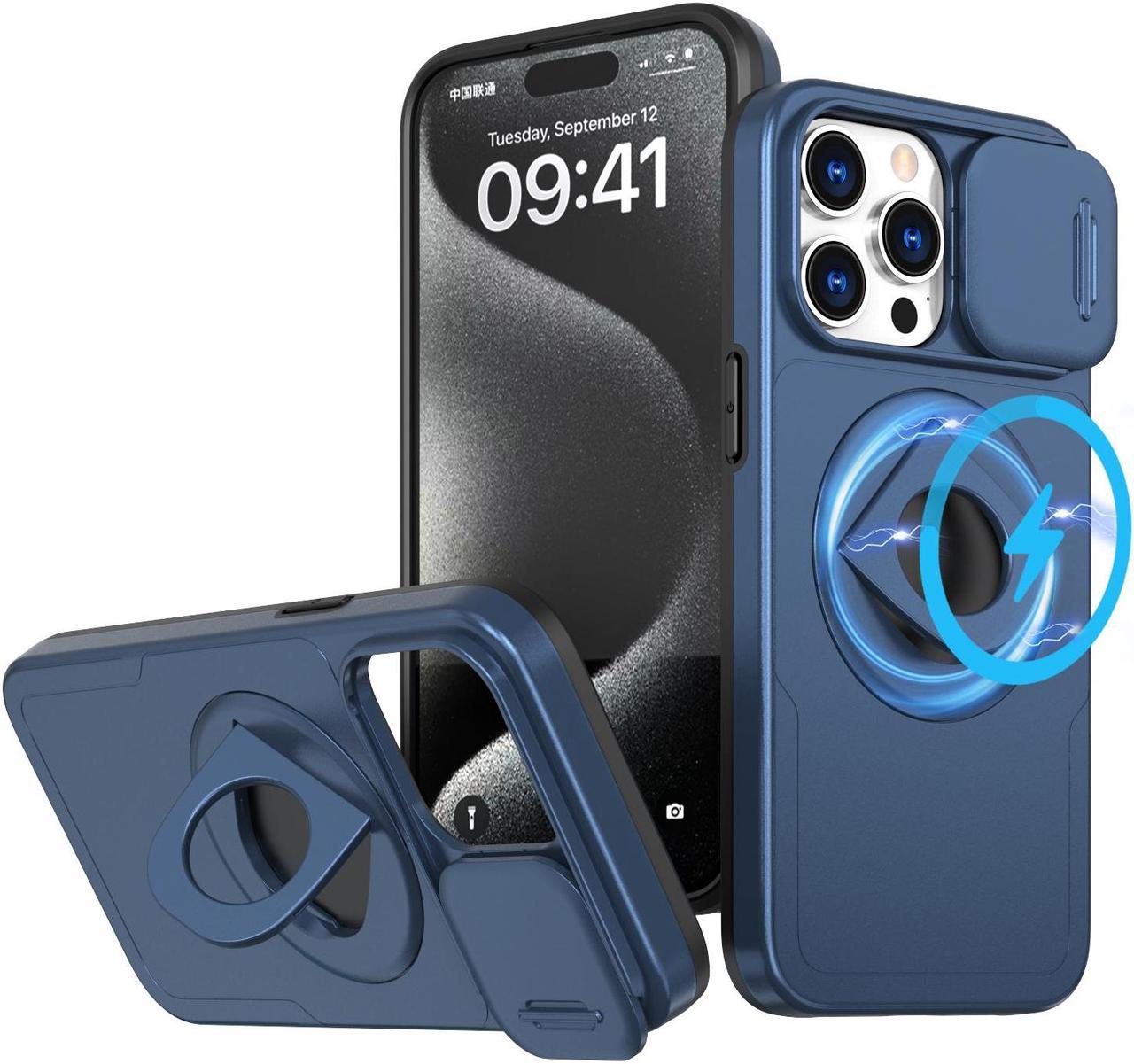 Fashion Case with Stander Wireless Charging Supported Case For iPhone 13 Pro Max (6.7inch) (Blue)