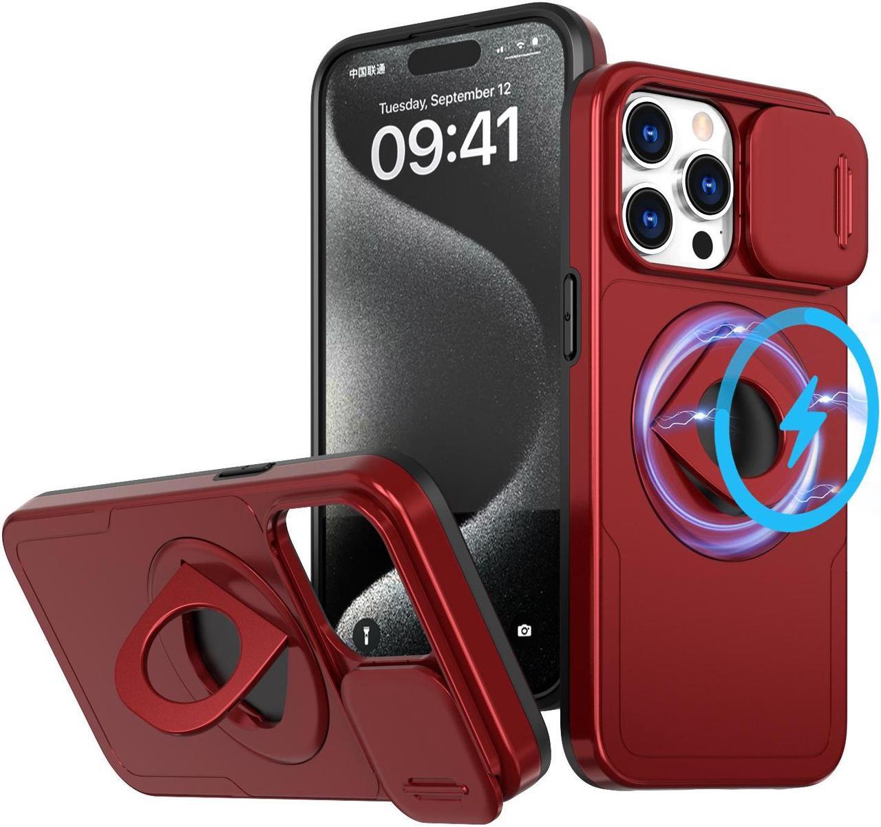 Fashion Case with Stander Wireless Charging Supported Case For iPhone 13 Pro (6.1inch) (Red)