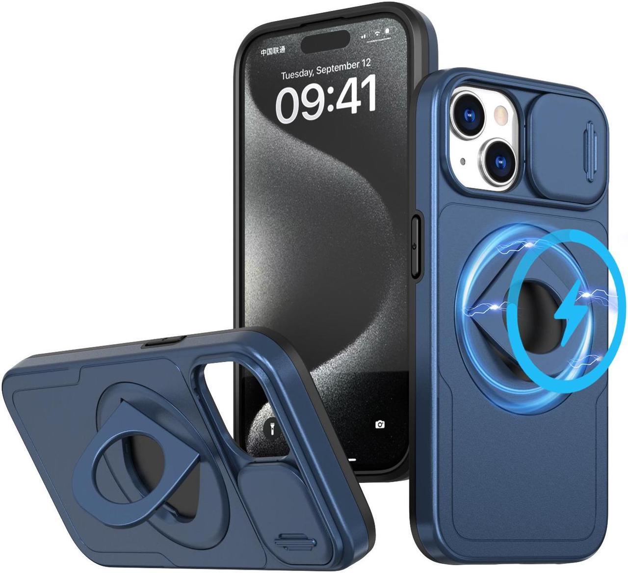 Fashion Case with Stander Wireless Charging Supported Case For iPhone 15 Plus (6.7inch) (Blue)