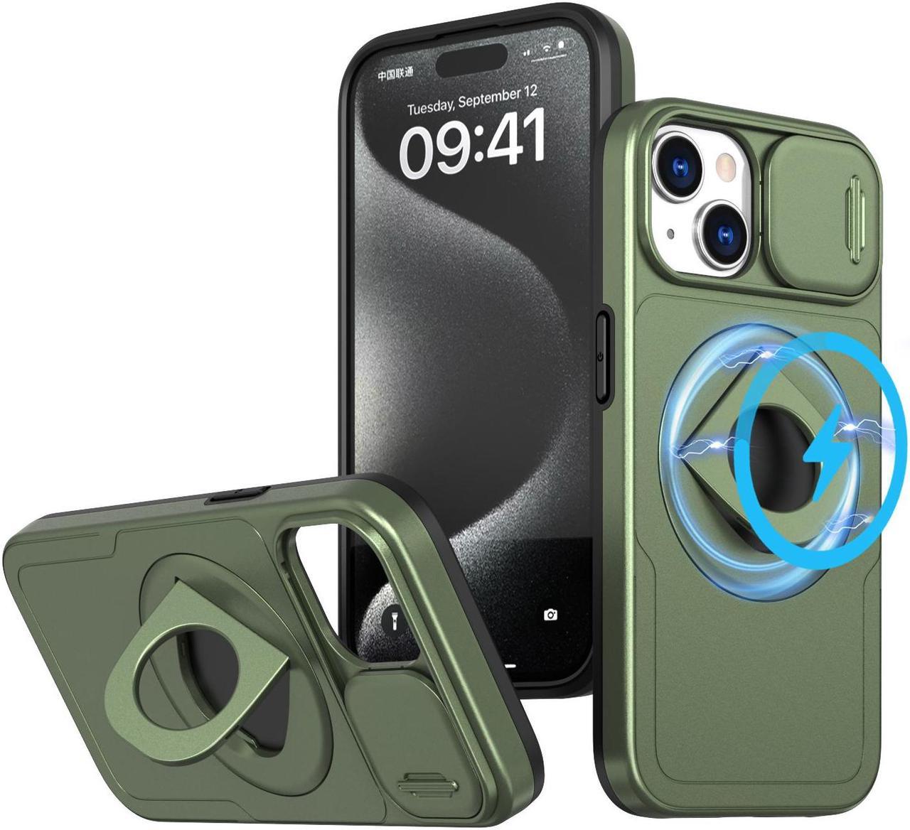 Fashion Case with Stander Wireless Charging Supported Case For iPhone 15 (6.1inch) (Light Green)