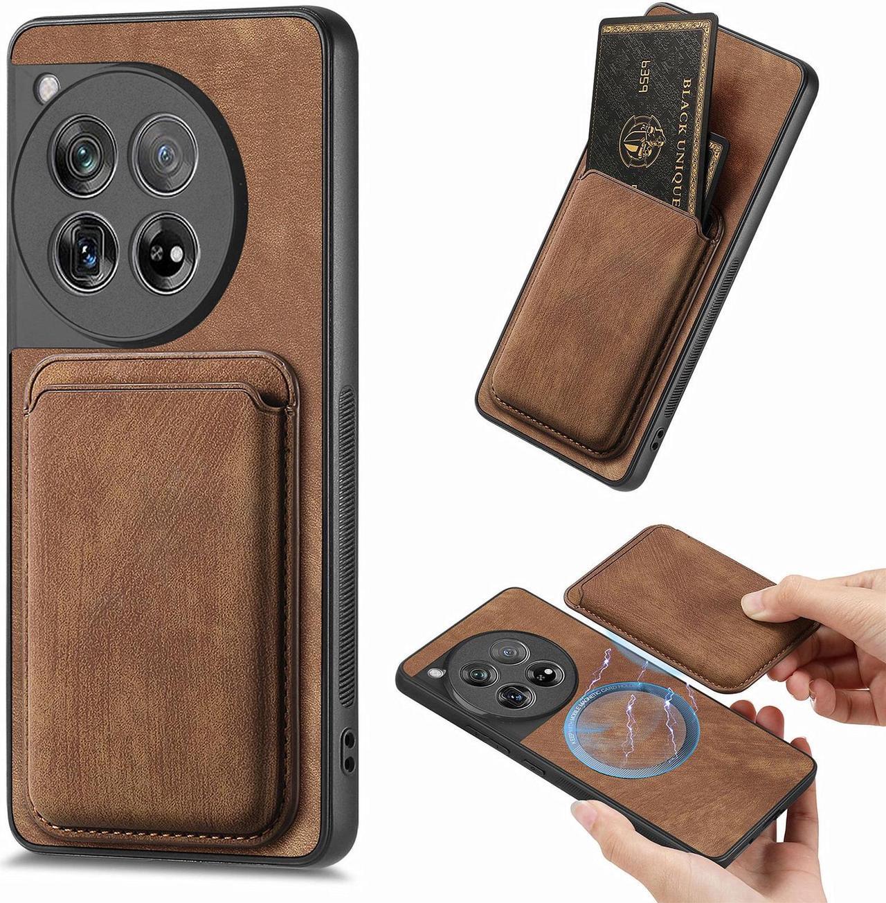 NEW Fashion Case with Card Holder Cover Detachable Case For OnePlus 12 (Brown)