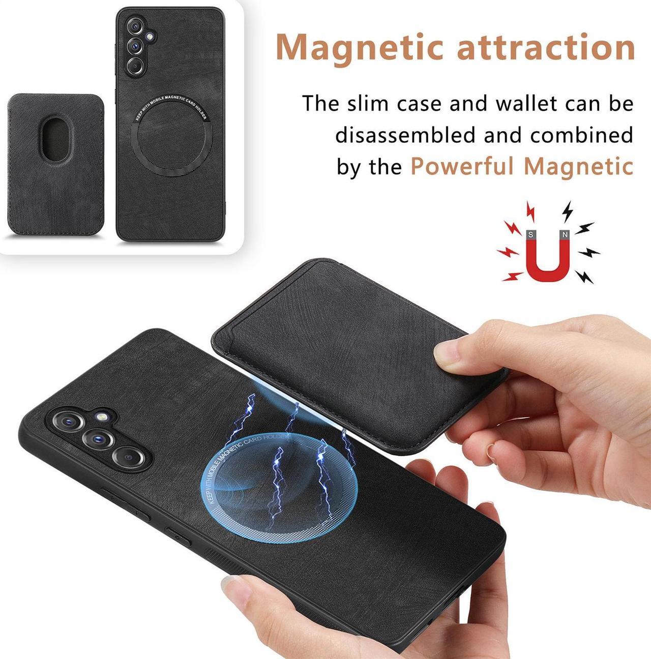 NEW Fashion Case with Card Holder Cover Detachable Case For Samsung Galaxy A15 5G (Black)