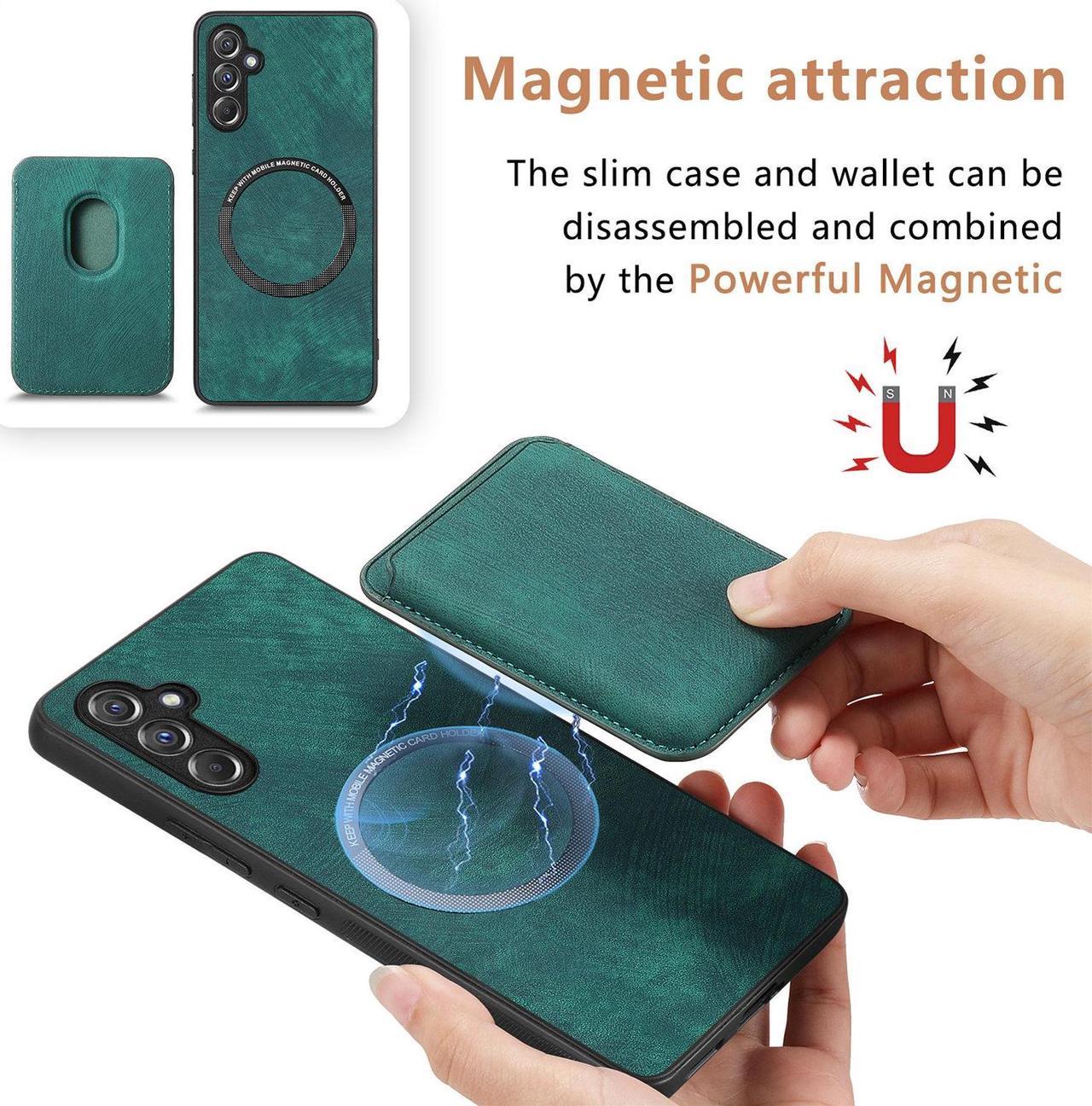 NEW Fashion Case with Card Holder Cover Detachable Case For Samsung Galaxy A15 5G (Green)