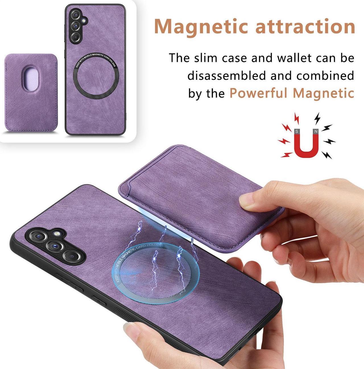 NEW Fashion Case with Card Holder Cover Detachable Case For Samsung Galaxy A15 5G (Purple)